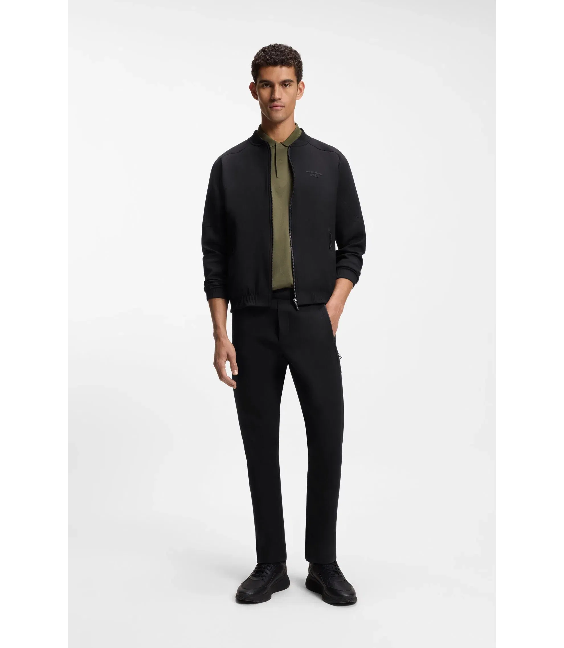 Boss Porsche X Boss Zipper Up Sweatshirt With Embossed Artwork Black