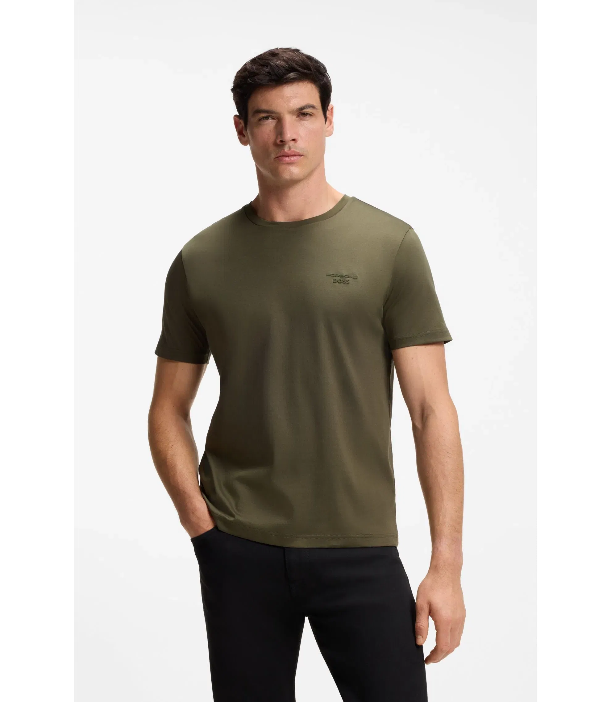 Boss Porsche X Boss Mercerized Cotton T Shirt With Reflective Branding Light Green