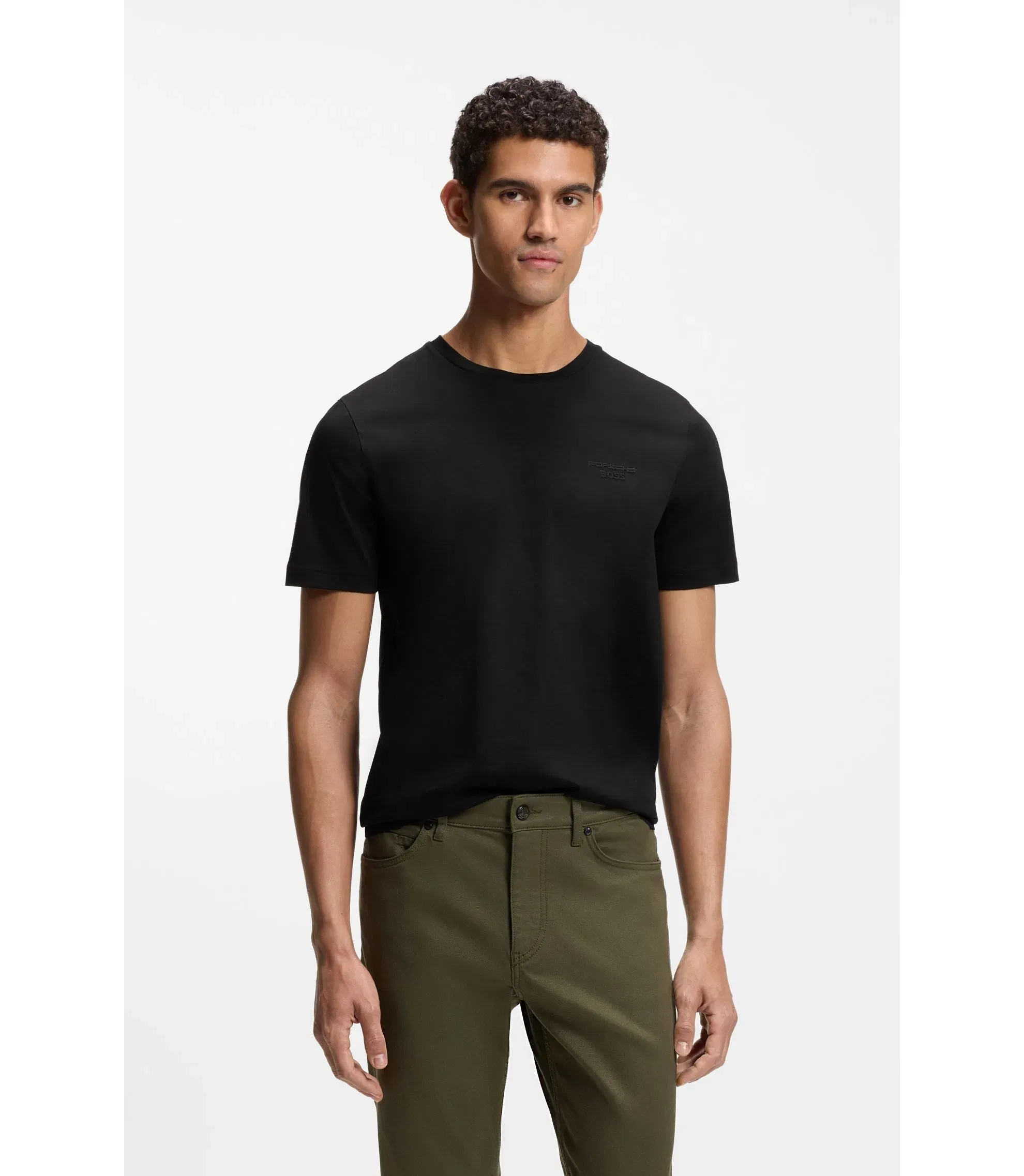 Boss Porsche X Boss Mercerized Cotton T Shirt With Reflective Branding Black