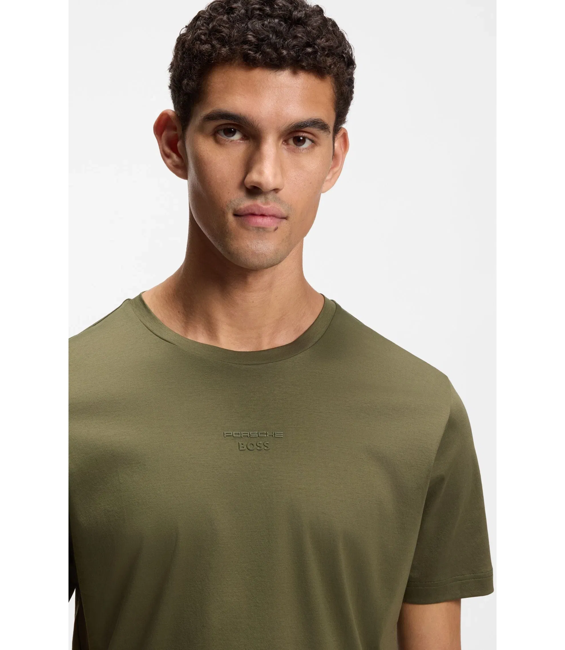 Boss Porsche X Boss Mercerized Cotton T Shirt With Rear Graphics Light Green