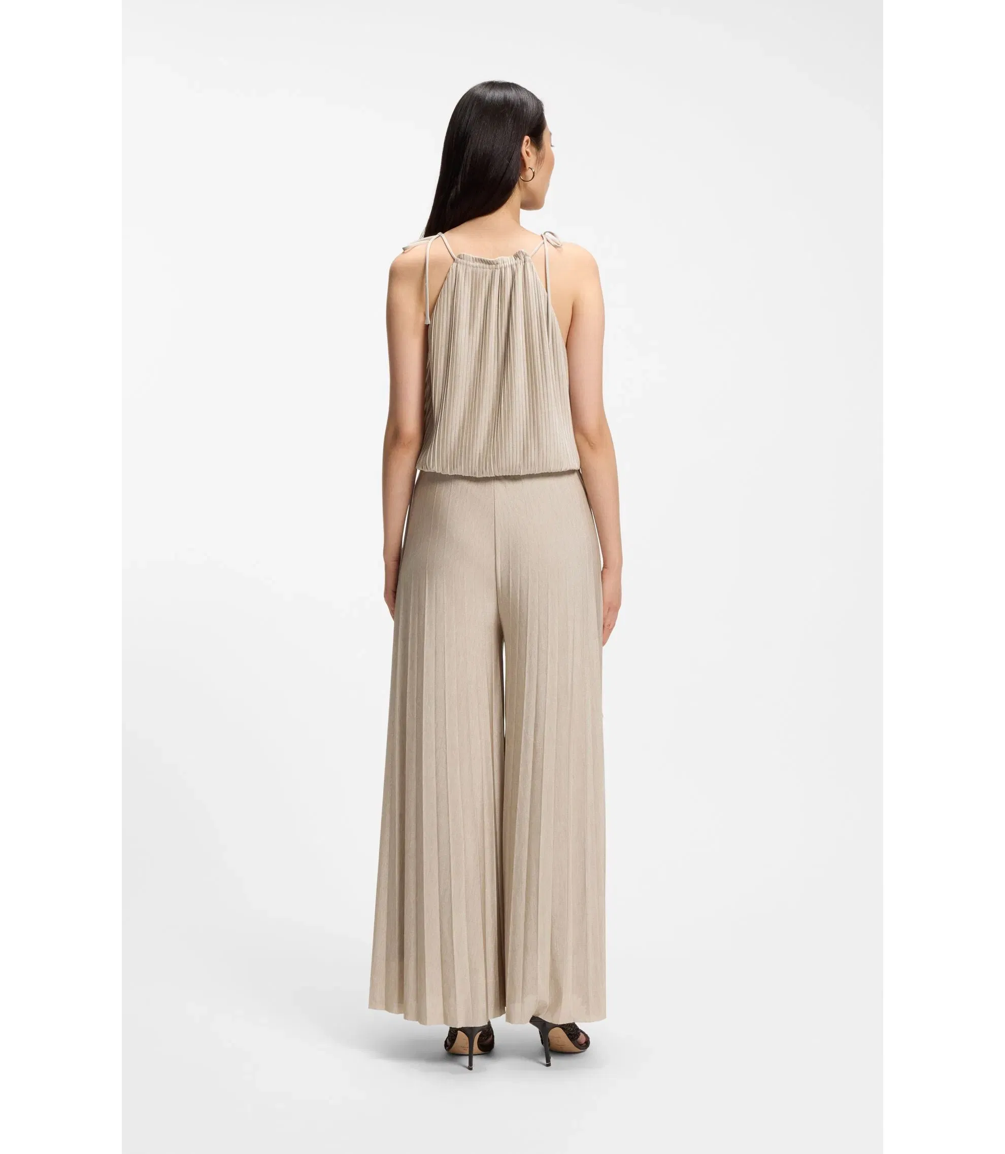 Boss Pliss Pleat Jumpsuit With Halterneck Light Beige Women's