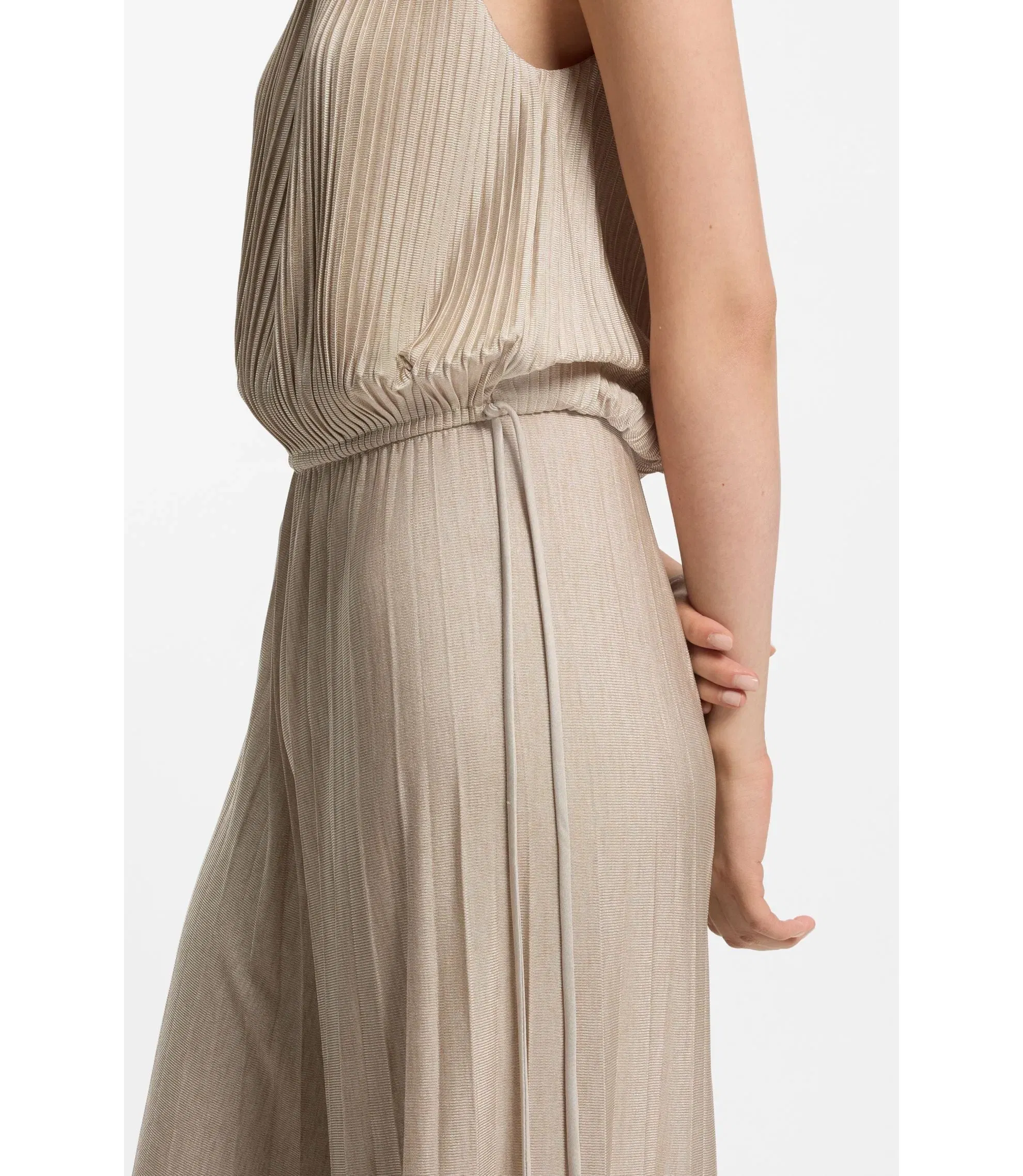 Boss Pliss Pleat Jumpsuit With Halterneck Light Beige Women's