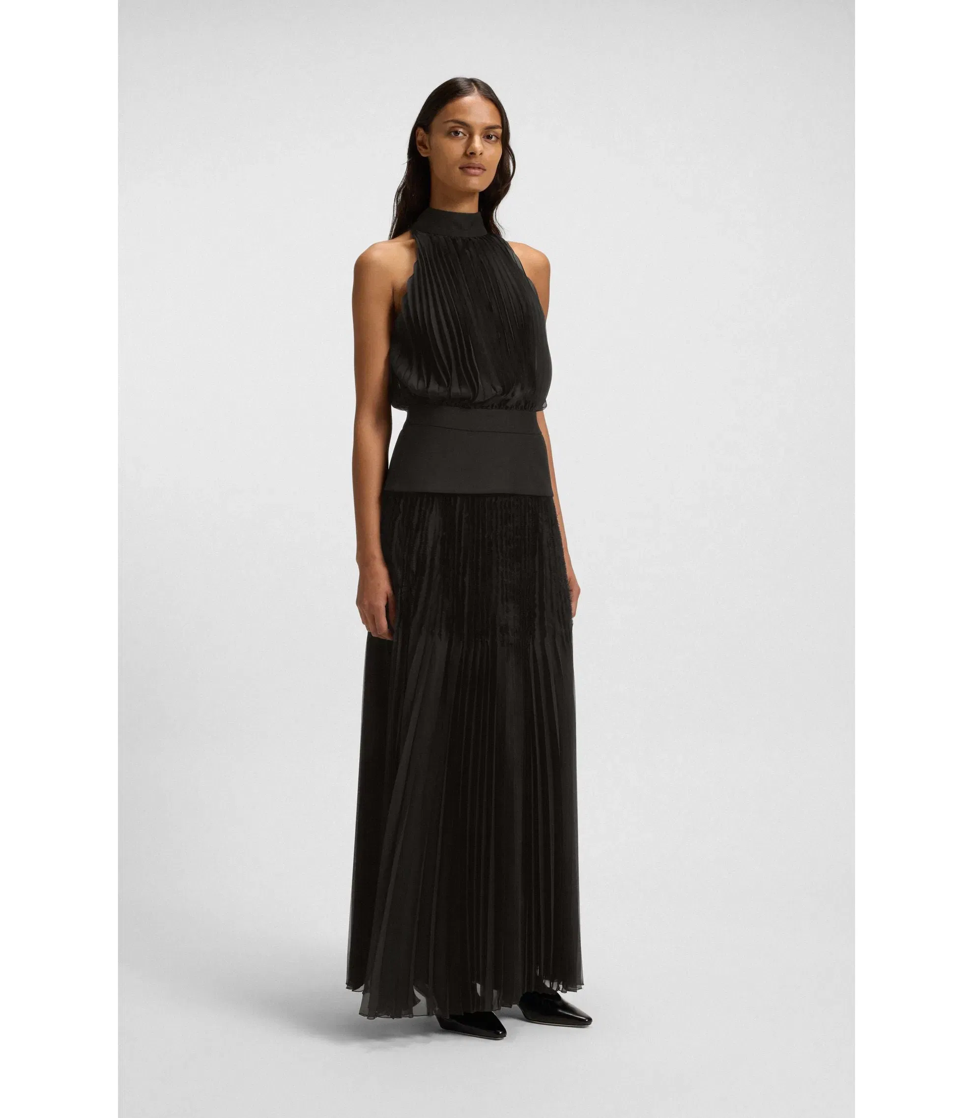 Boss Pliss Dress With Plain Insert Black Women's