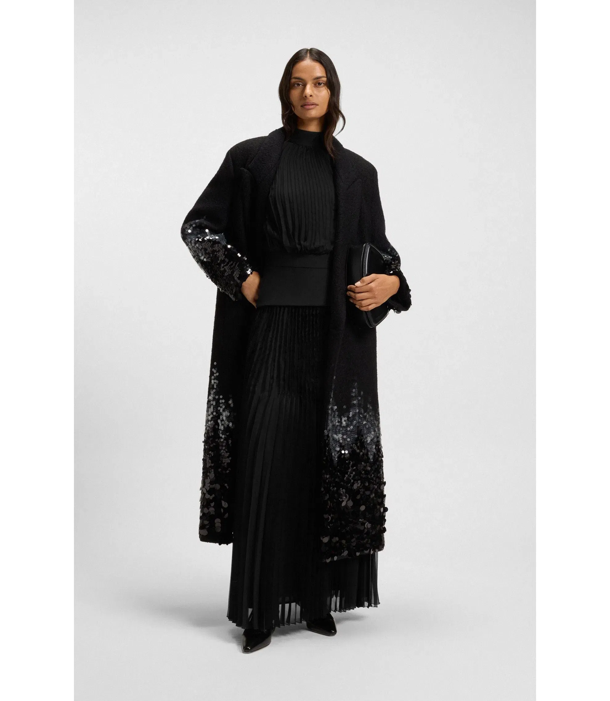 Boss Pliss Dress With Plain Insert Black Women's