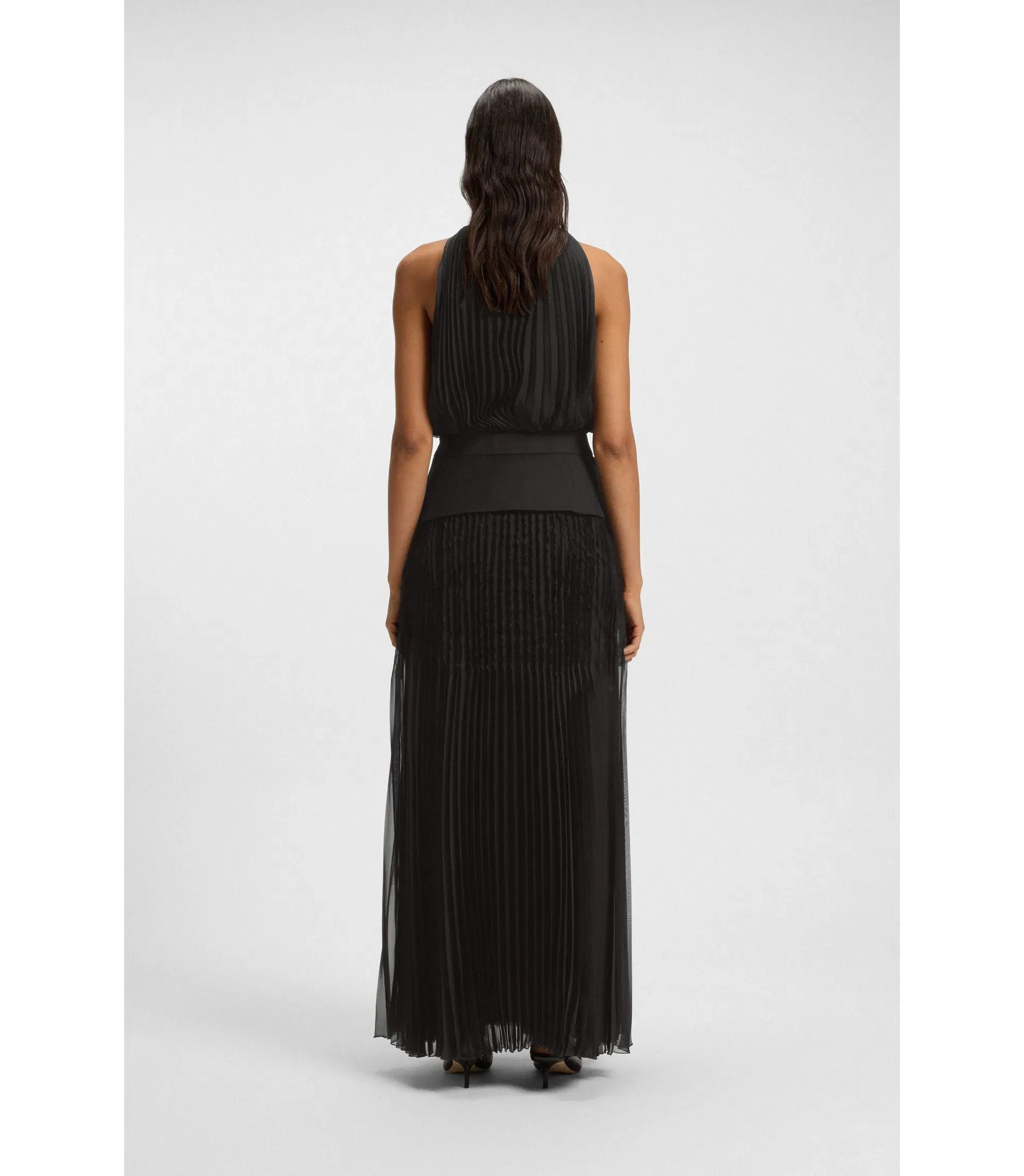 Boss Pliss Dress With Plain Insert Black Women's