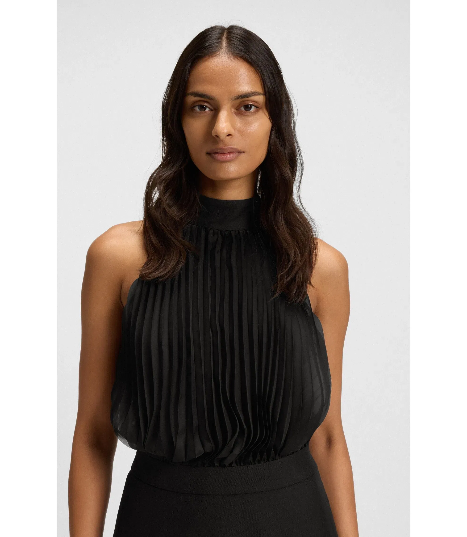 Boss Pliss Dress With Plain Insert Black Women's