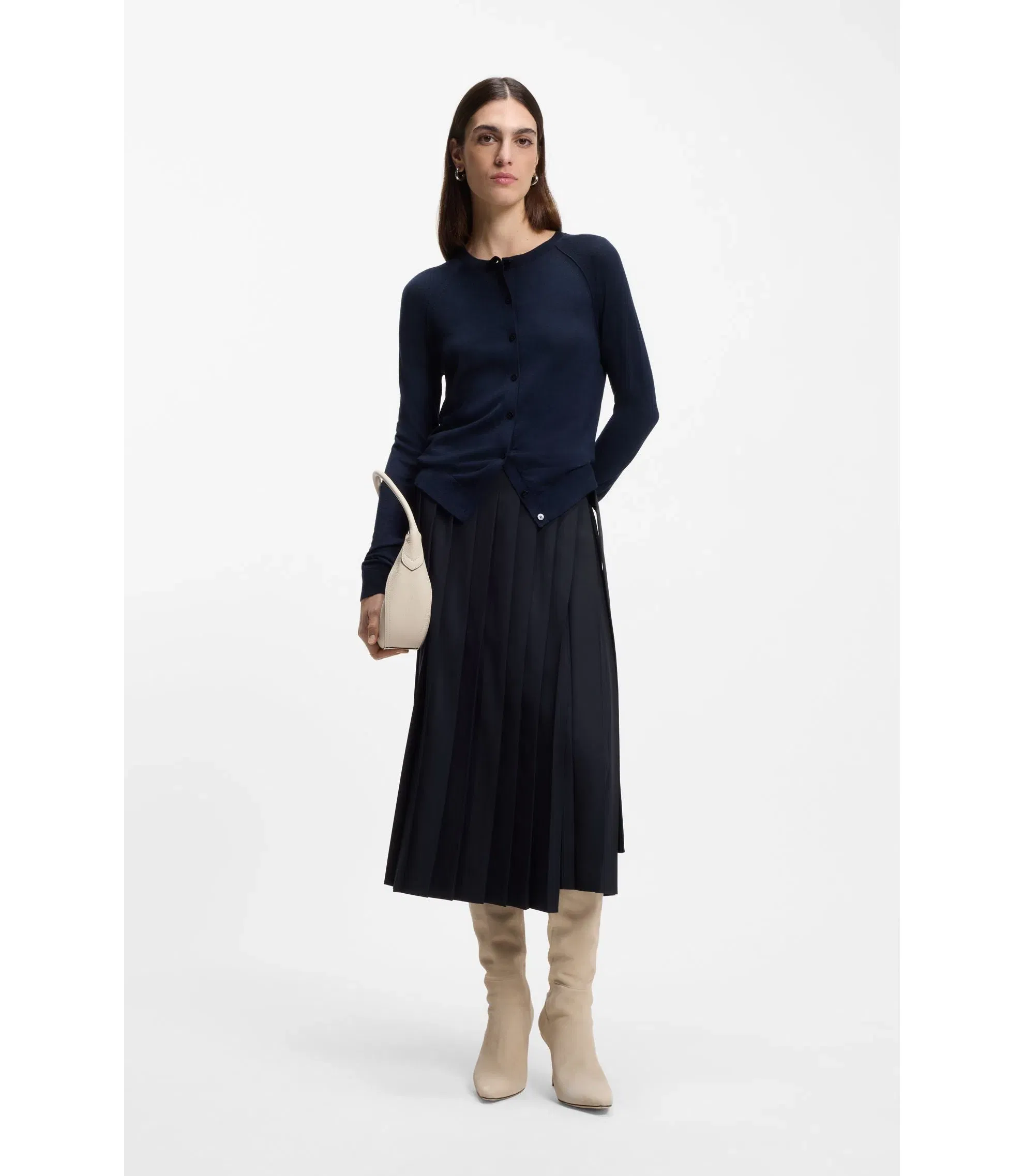 Boss Pleated Skirt In A Wool Blend Dark Blue Women's