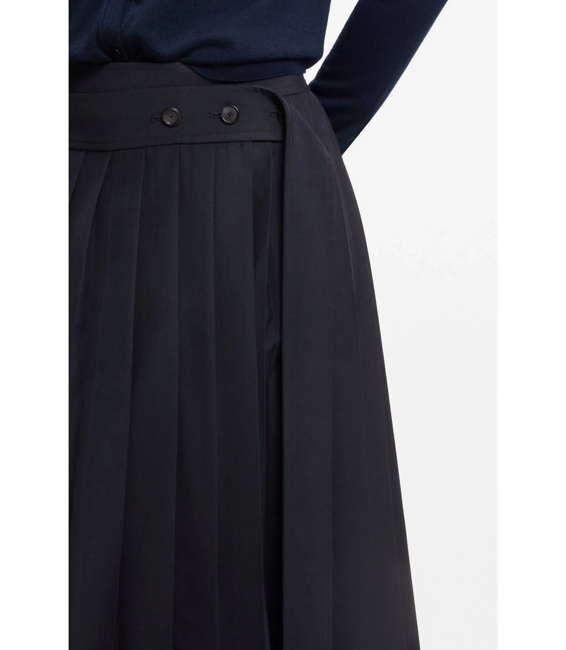 Boss Pleated Skirt In A Wool Blend Dark Blue Women's