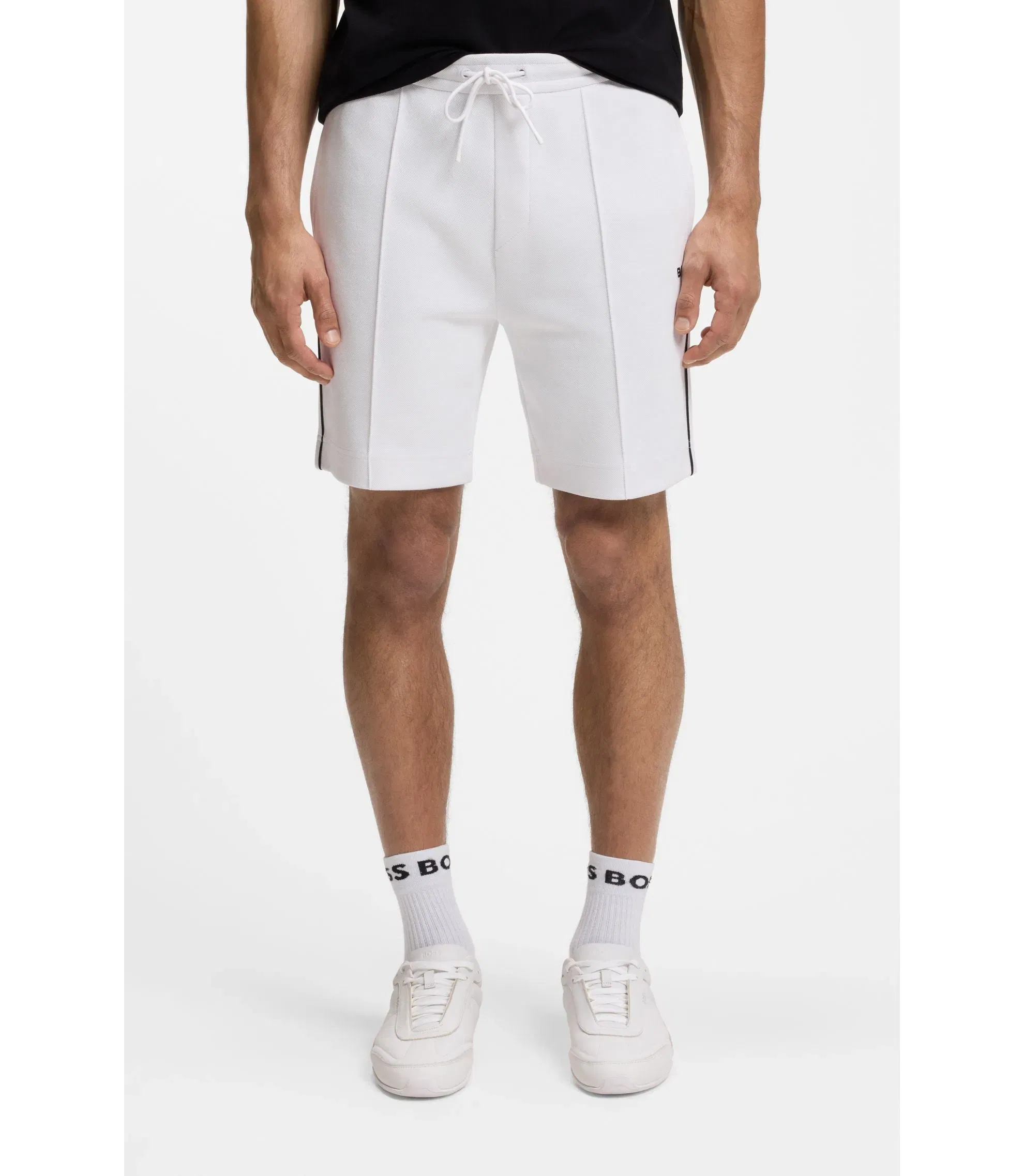 Boss Piped Trim Shorts In A Cotton Blend White