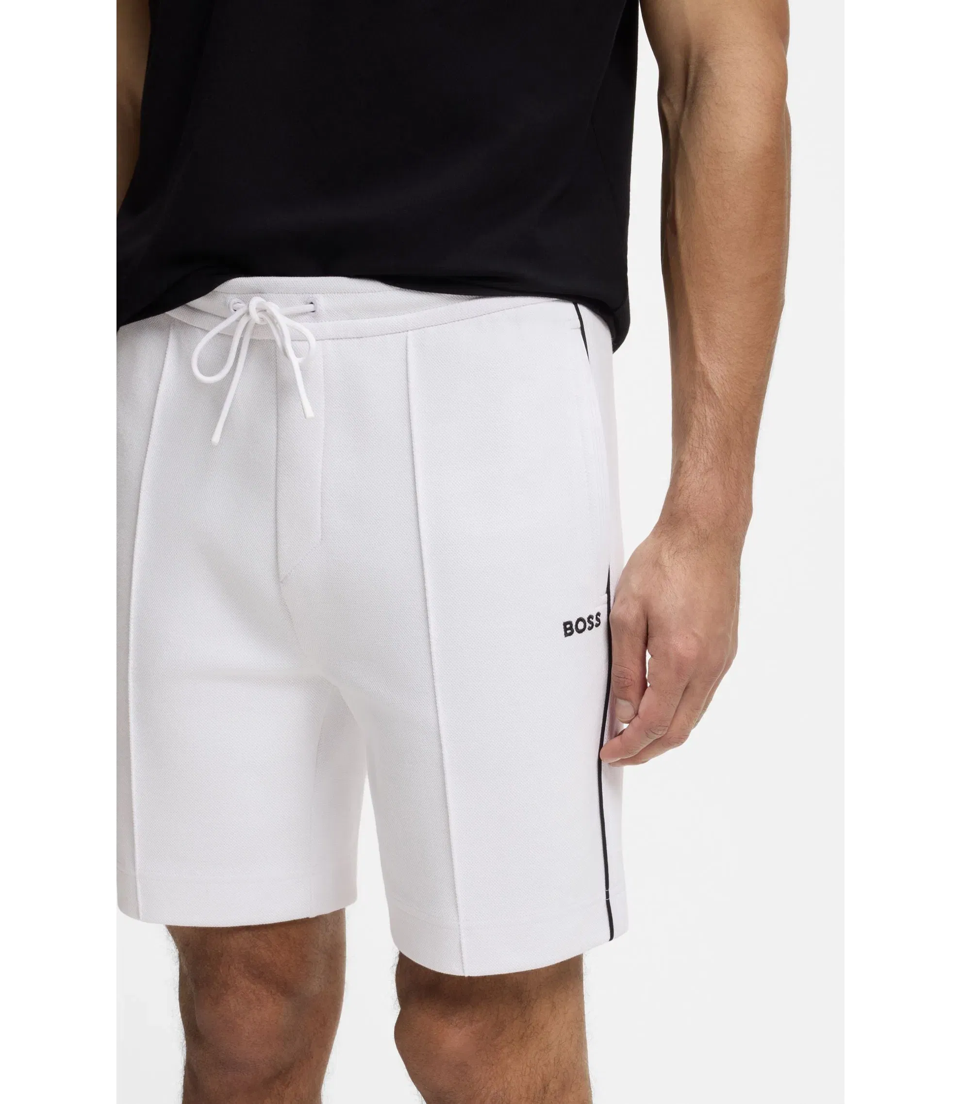 Boss Piped Trim Shorts In A Cotton Blend White