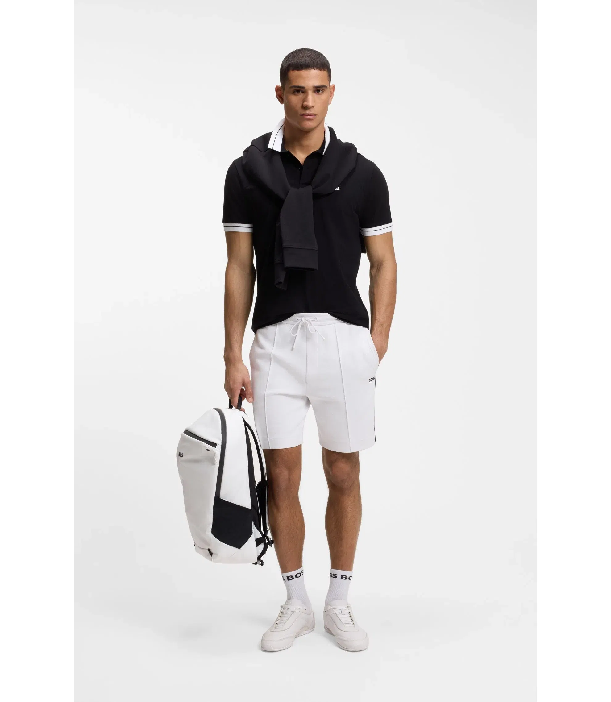 Boss Piped Trim Shorts In A Cotton Blend White