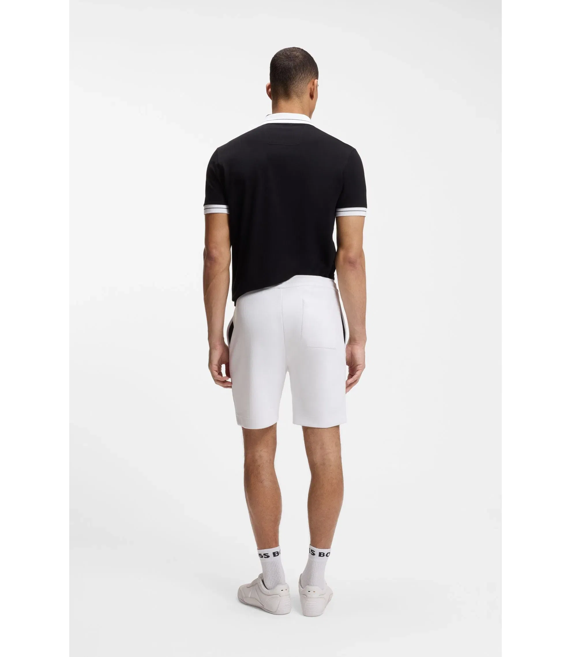 Boss Piped Trim Shorts In A Cotton Blend White