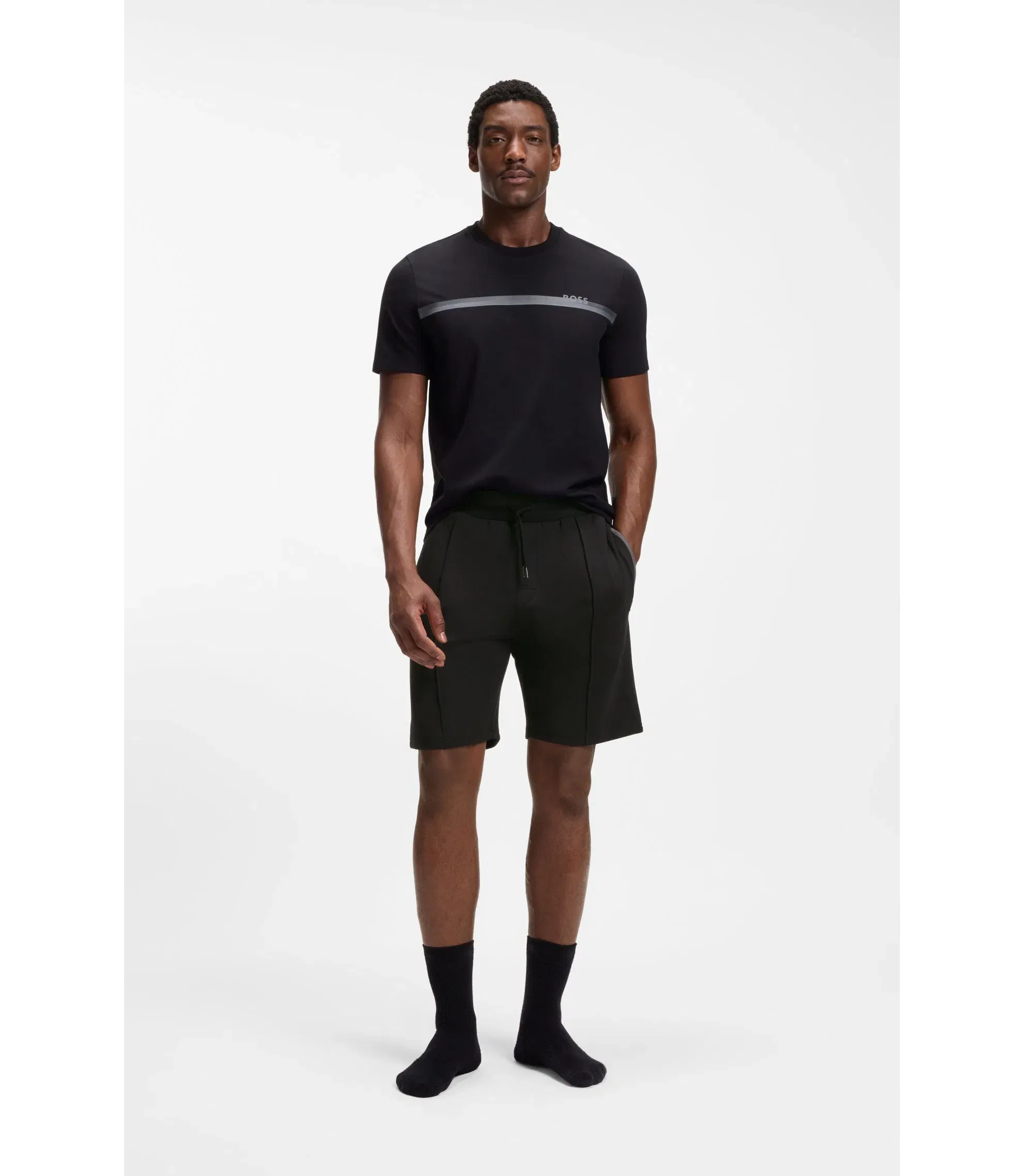 Boss Pintuck Detail Shorts In A Cotton Blend Black