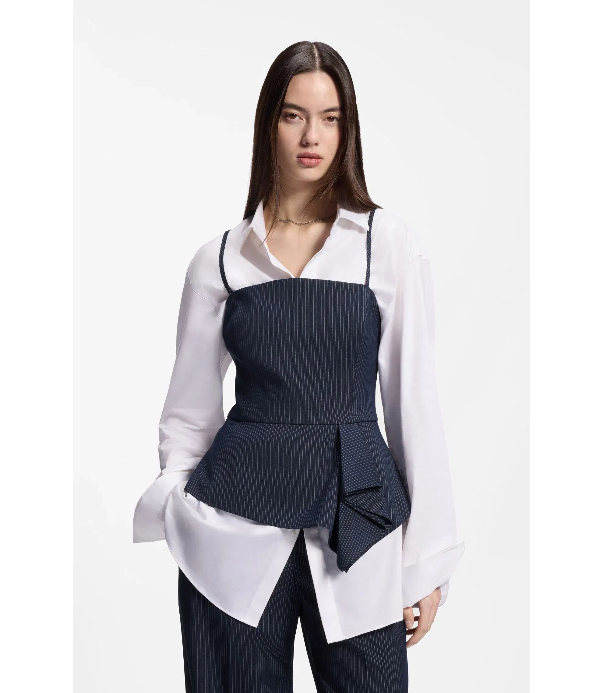 Hugo Pinstripe Top With Peplum Hem Patterned Women's