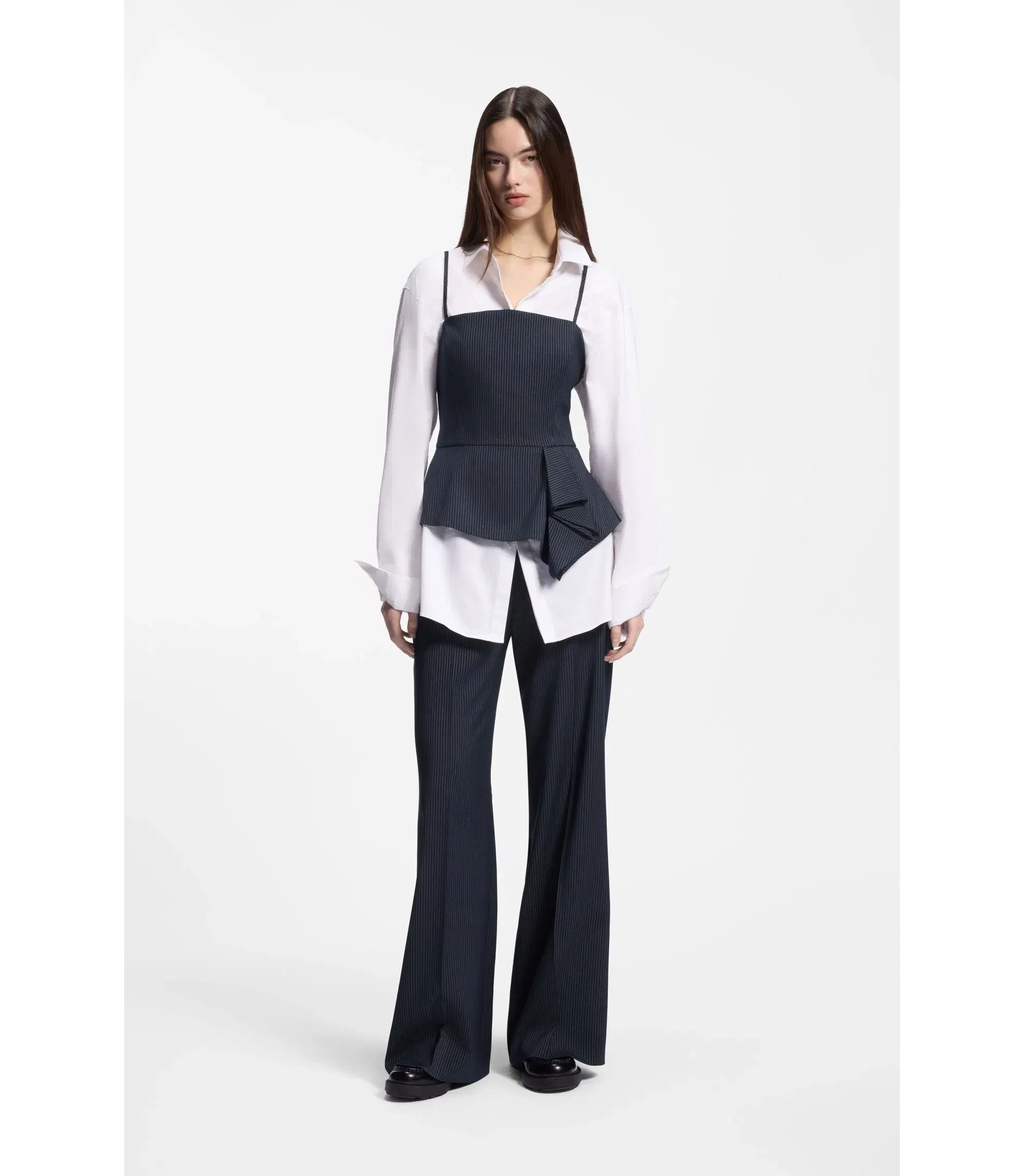 Hugo Pinstripe Top With Peplum Hem Patterned Women's