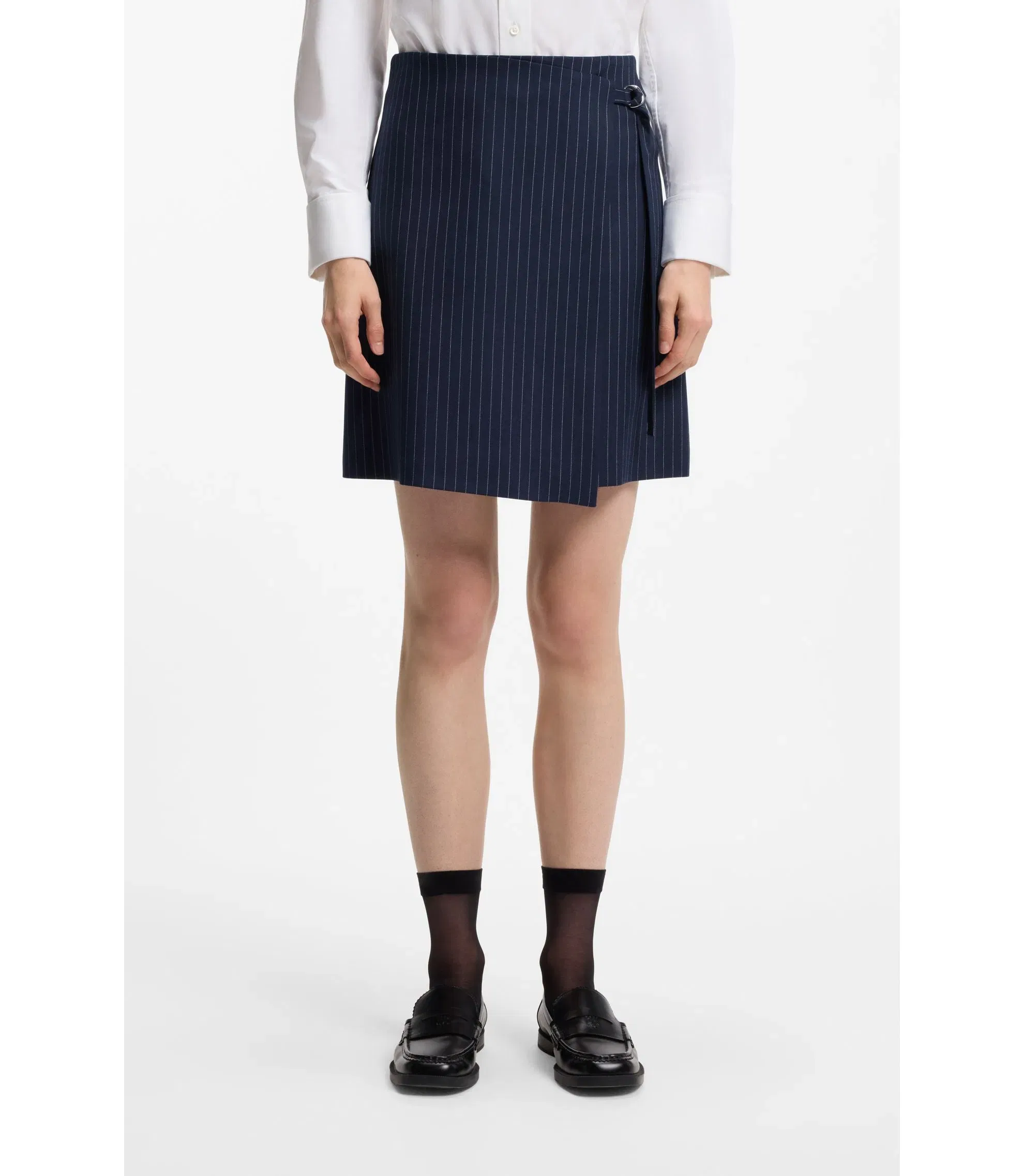 Hugo Pinstripe Pencil Skirt With Belt Patterned Women's