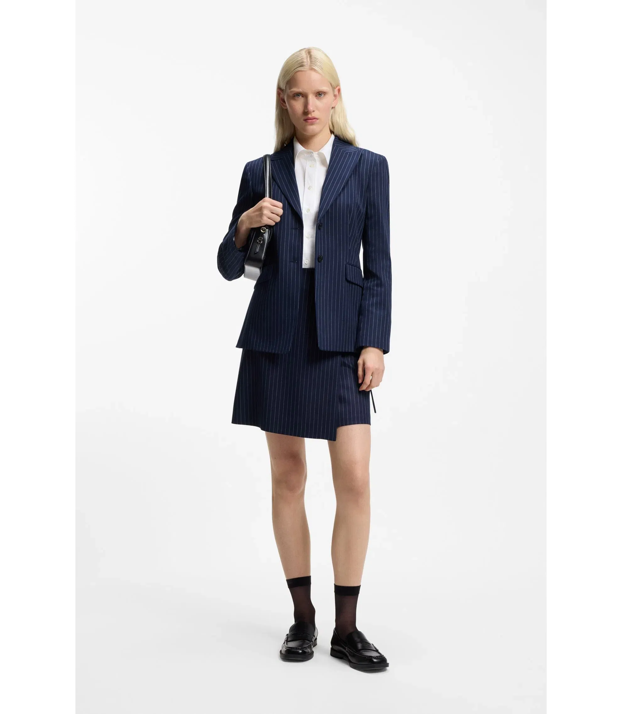 Hugo Pinstripe Pencil Skirt With Belt Patterned Women's