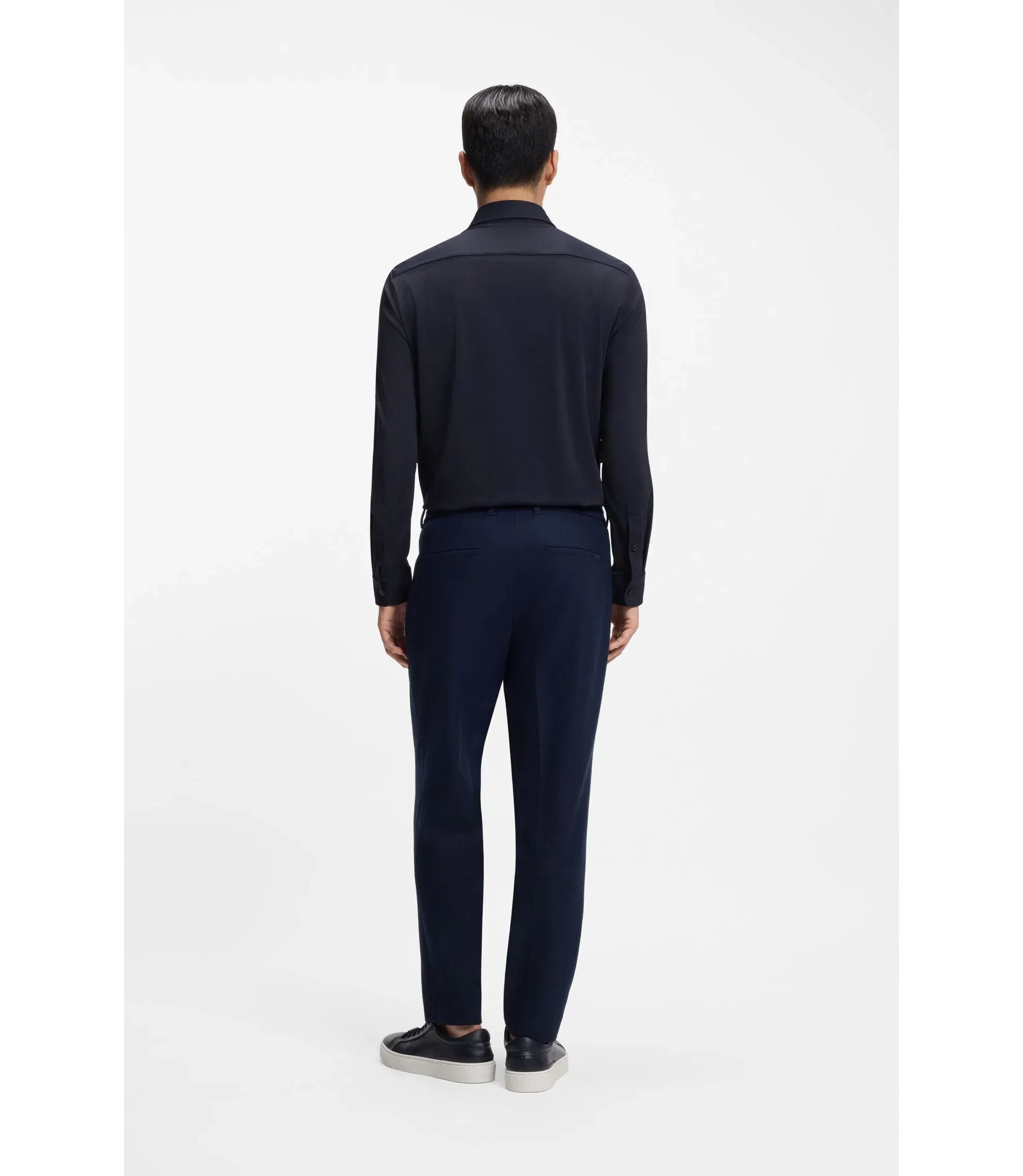 Boss Performance Stretch Slim Fit Shirt In Structured Jersey Dark Blue