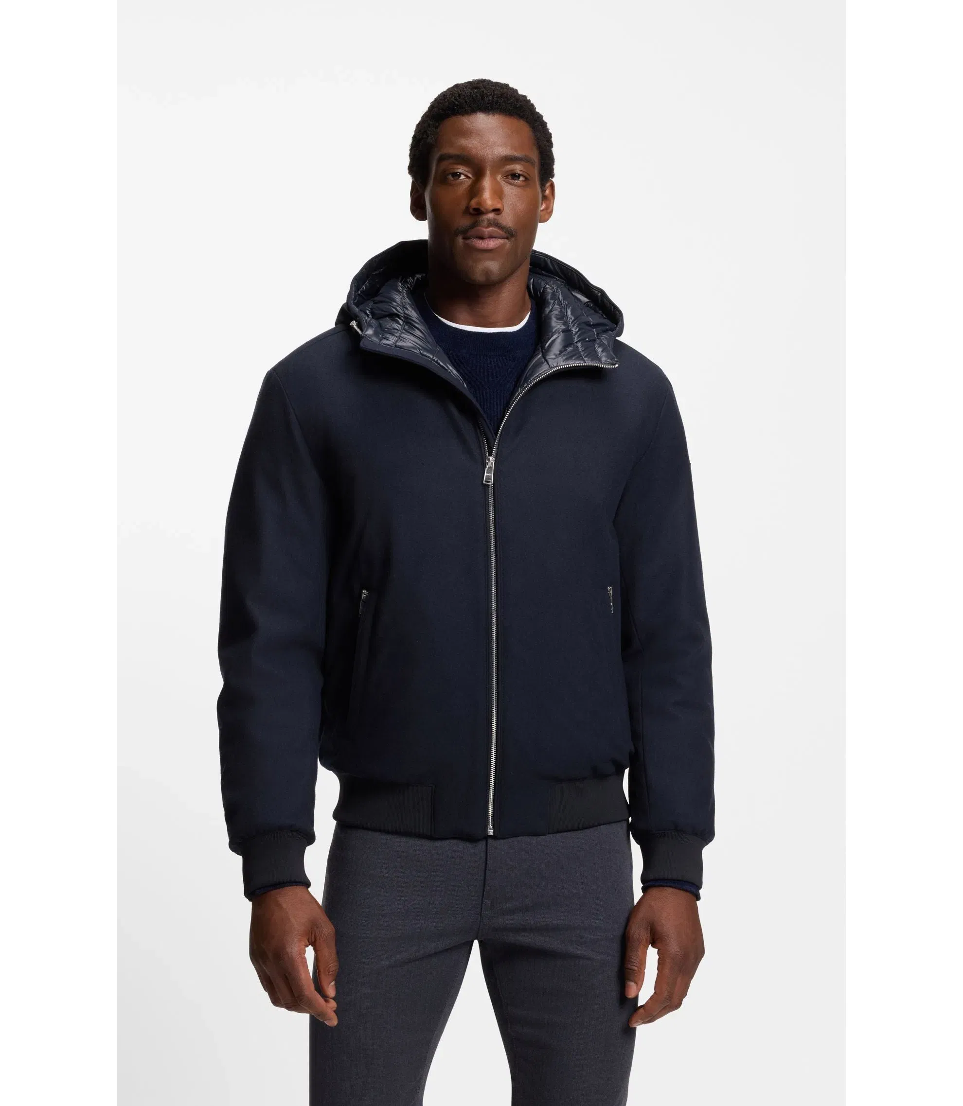 Boss Performance Flannel Jacket With Down Filling Dark Blue