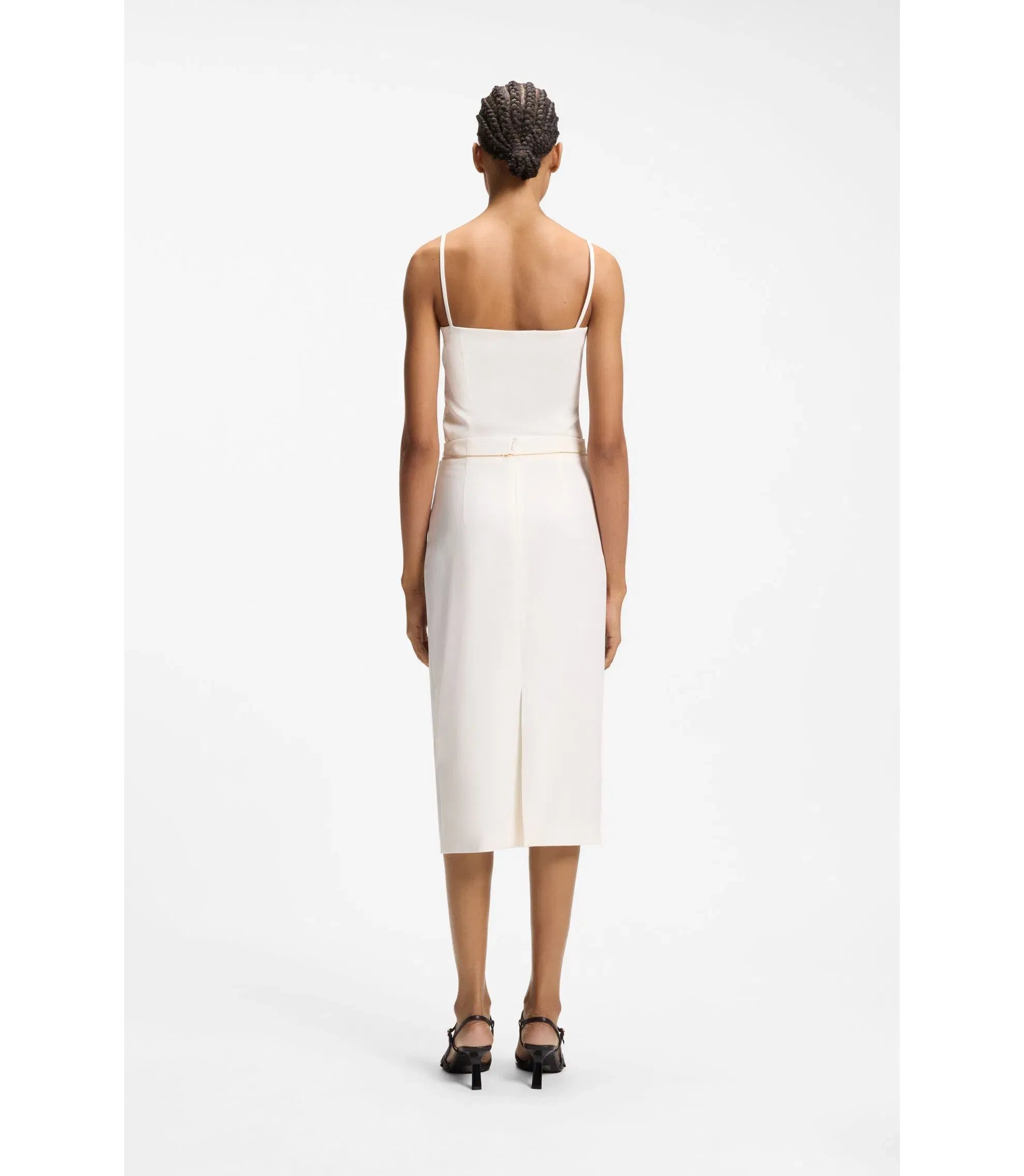 Hugo Pencil Skirt With Gold Tone Chain Belt White Women's