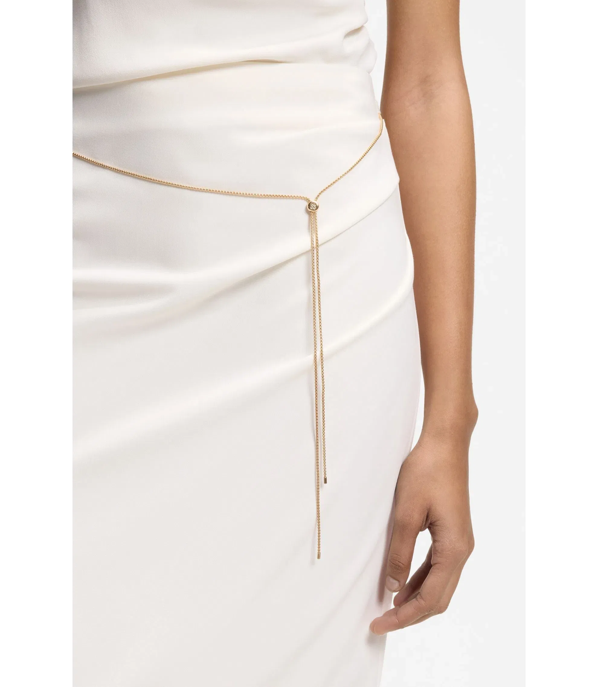 Hugo Pencil Skirt With Gold Tone Chain Belt White Women's