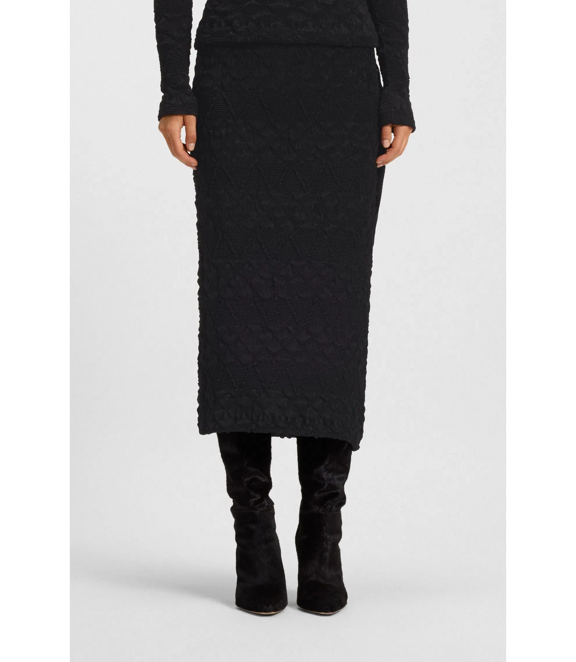 Boss Pencil Skirt With Geometric Pliss Black Women's