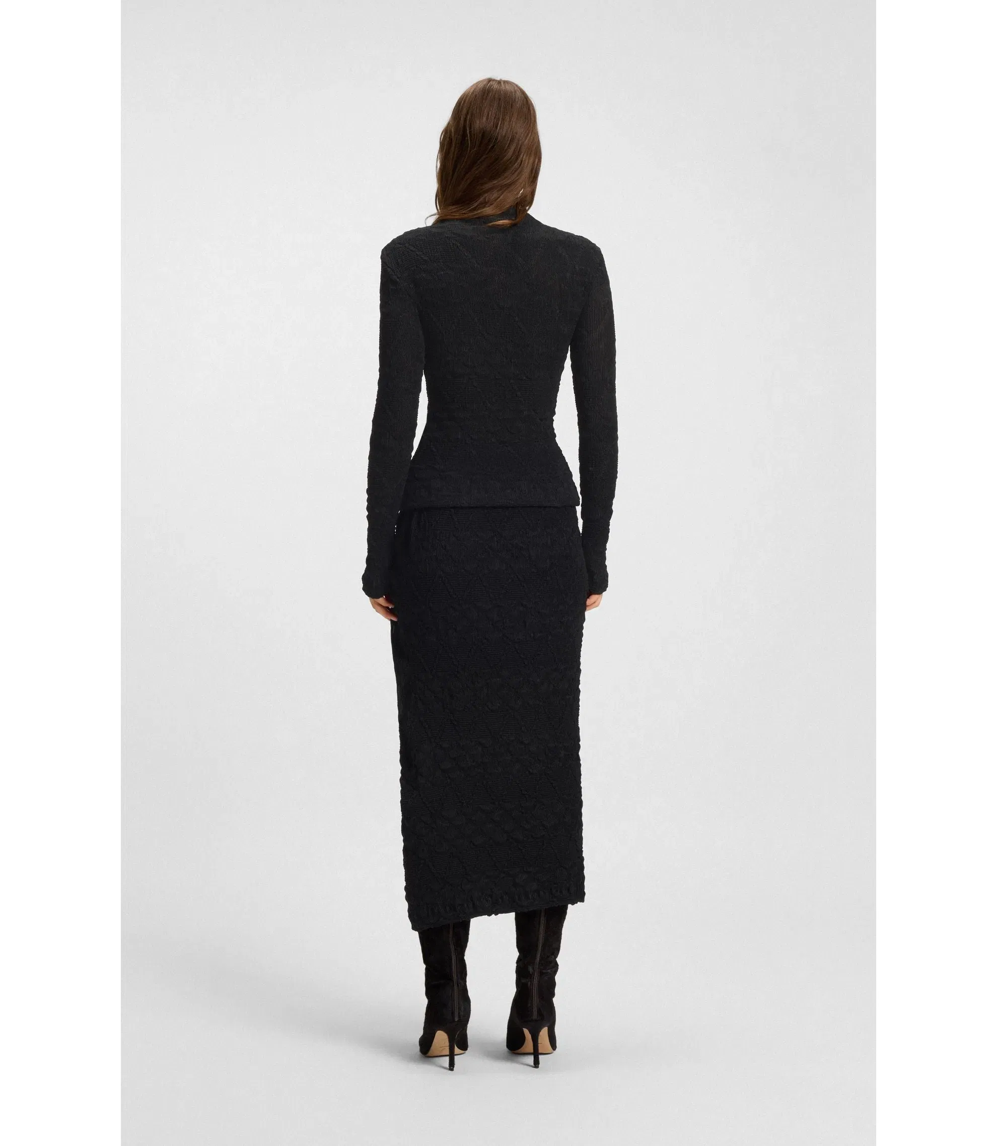 Boss Pencil Skirt With Geometric Pliss Black Women's
