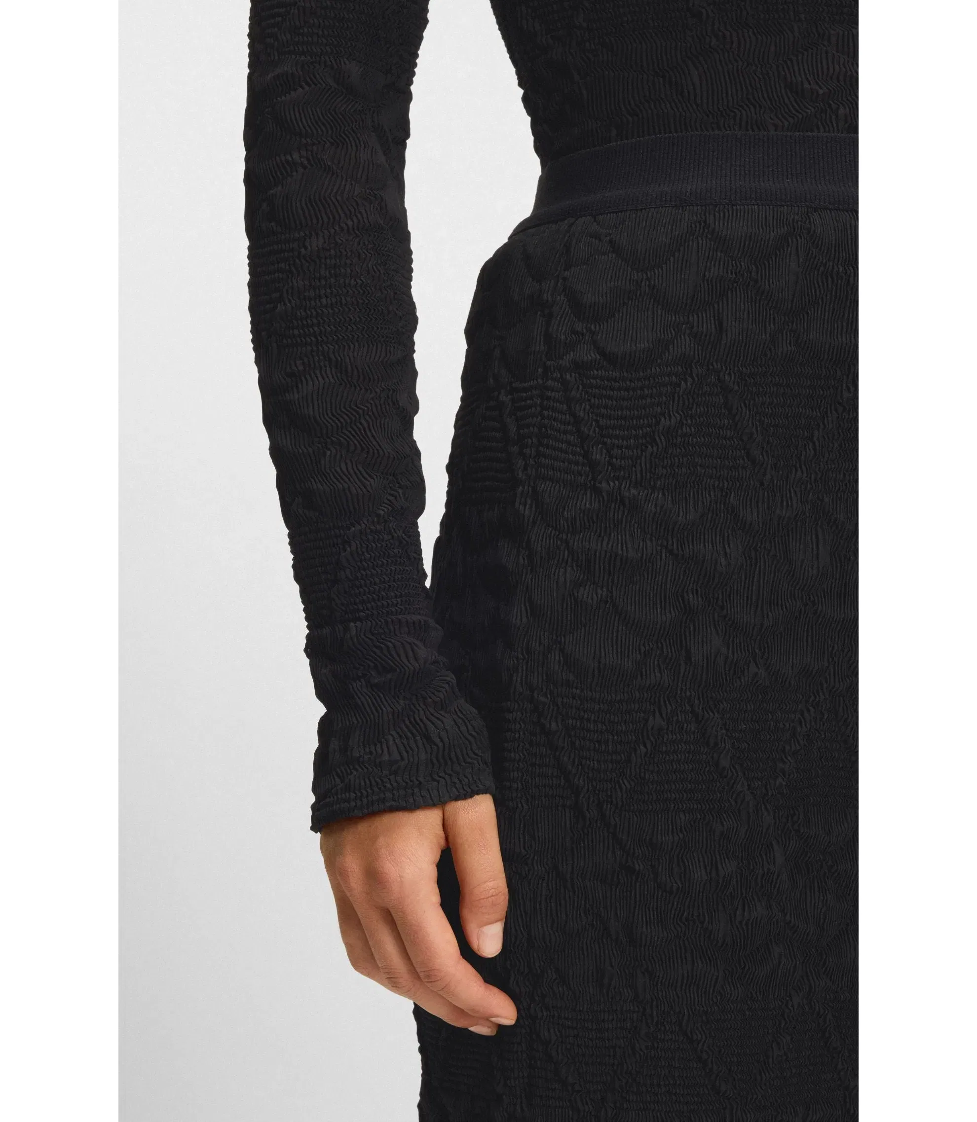 Boss Pencil Skirt With Geometric Pliss Black Women's