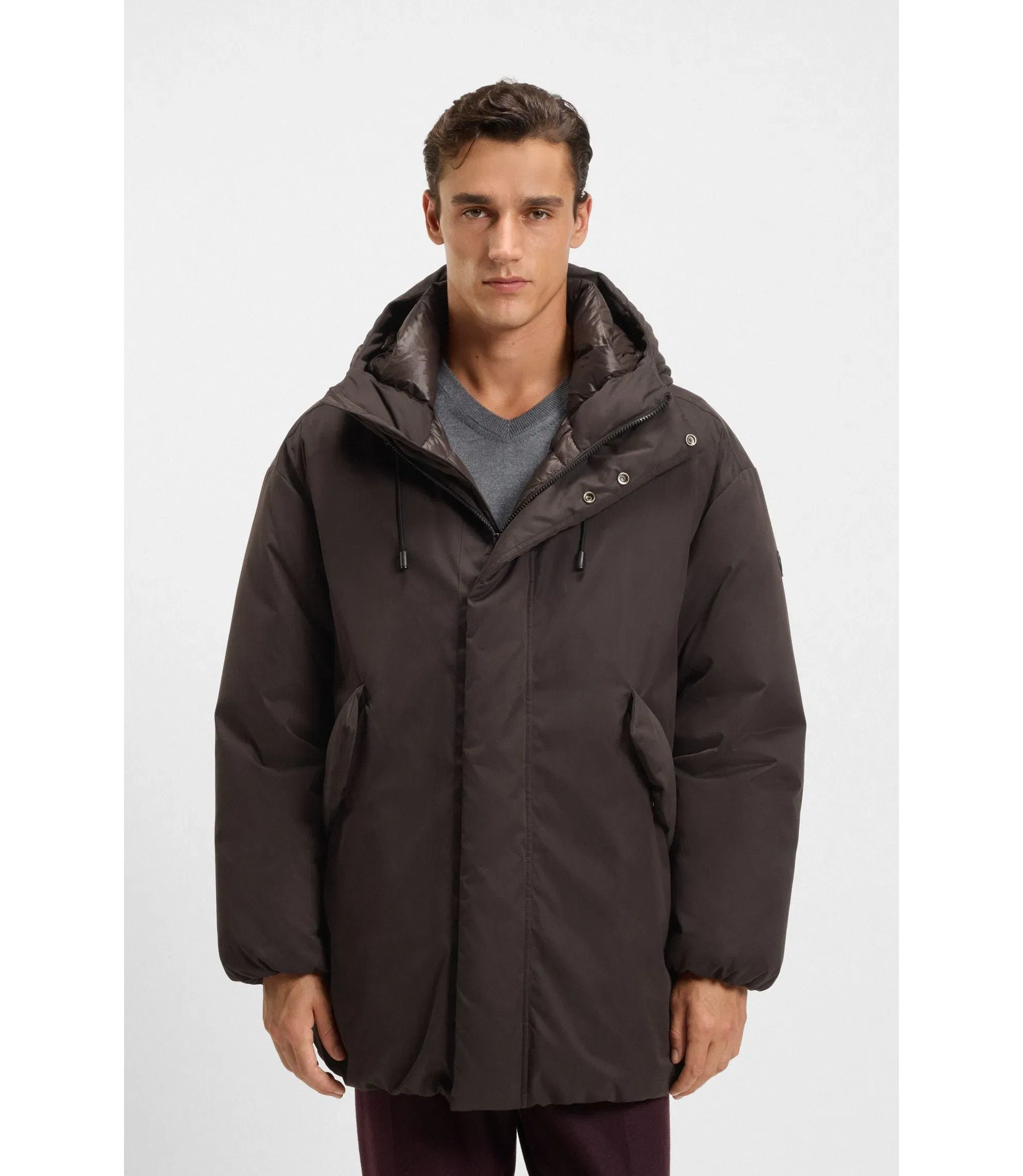 Boss Peached Microfibre Jacket With Water Repellent Finish Dark Brown