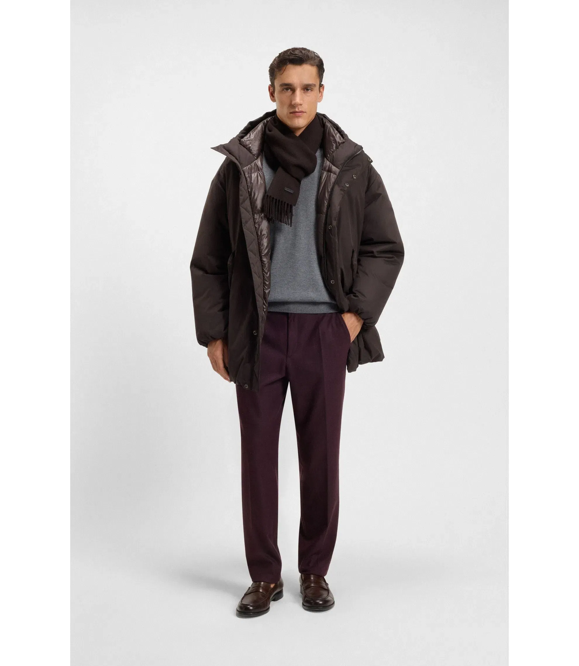 Boss Peached Microfibre Jacket With Water Repellent Finish Dark Brown