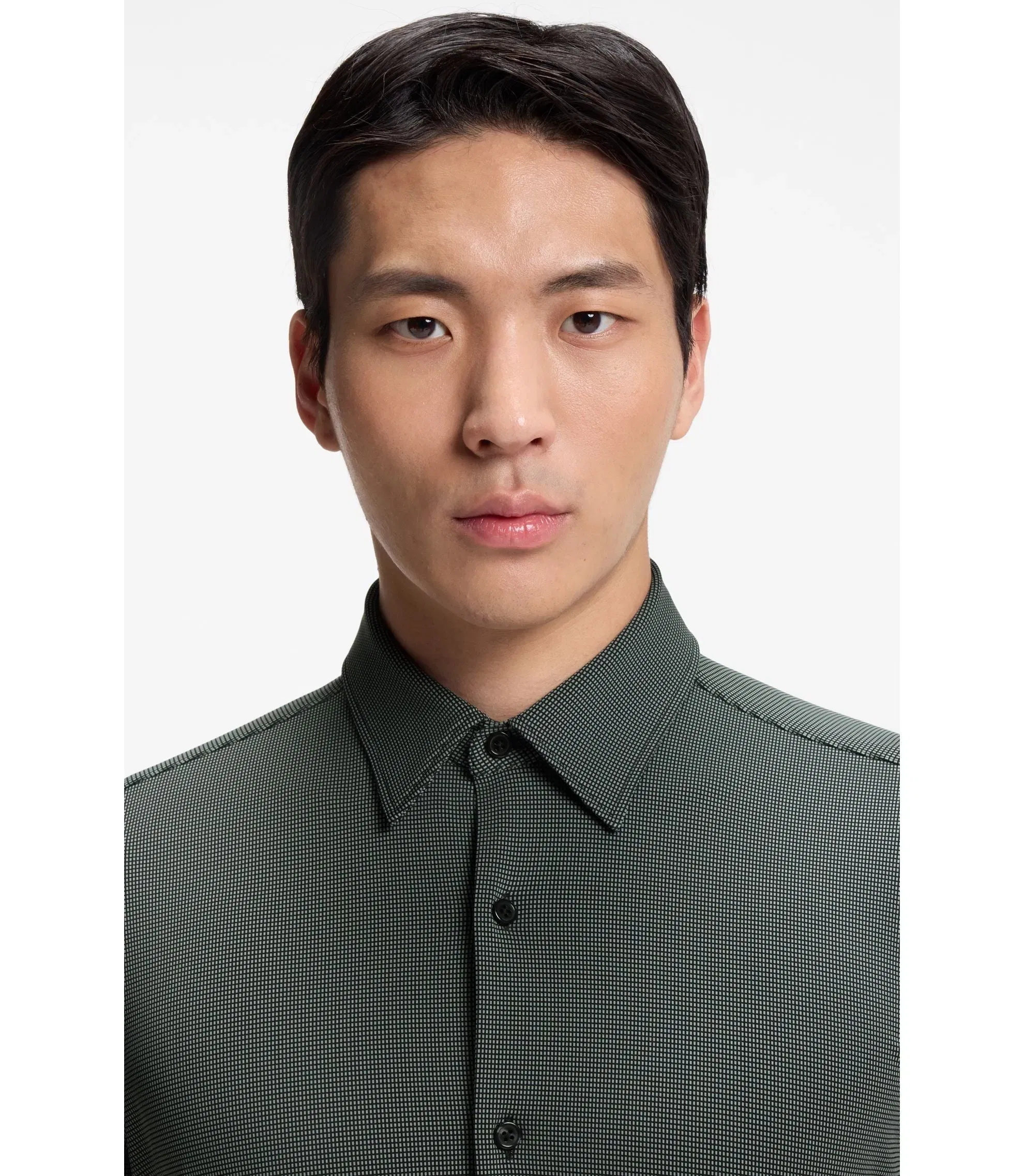 Boss Patterned Slim Fit Shirt In Performance Stretch Jersey Black