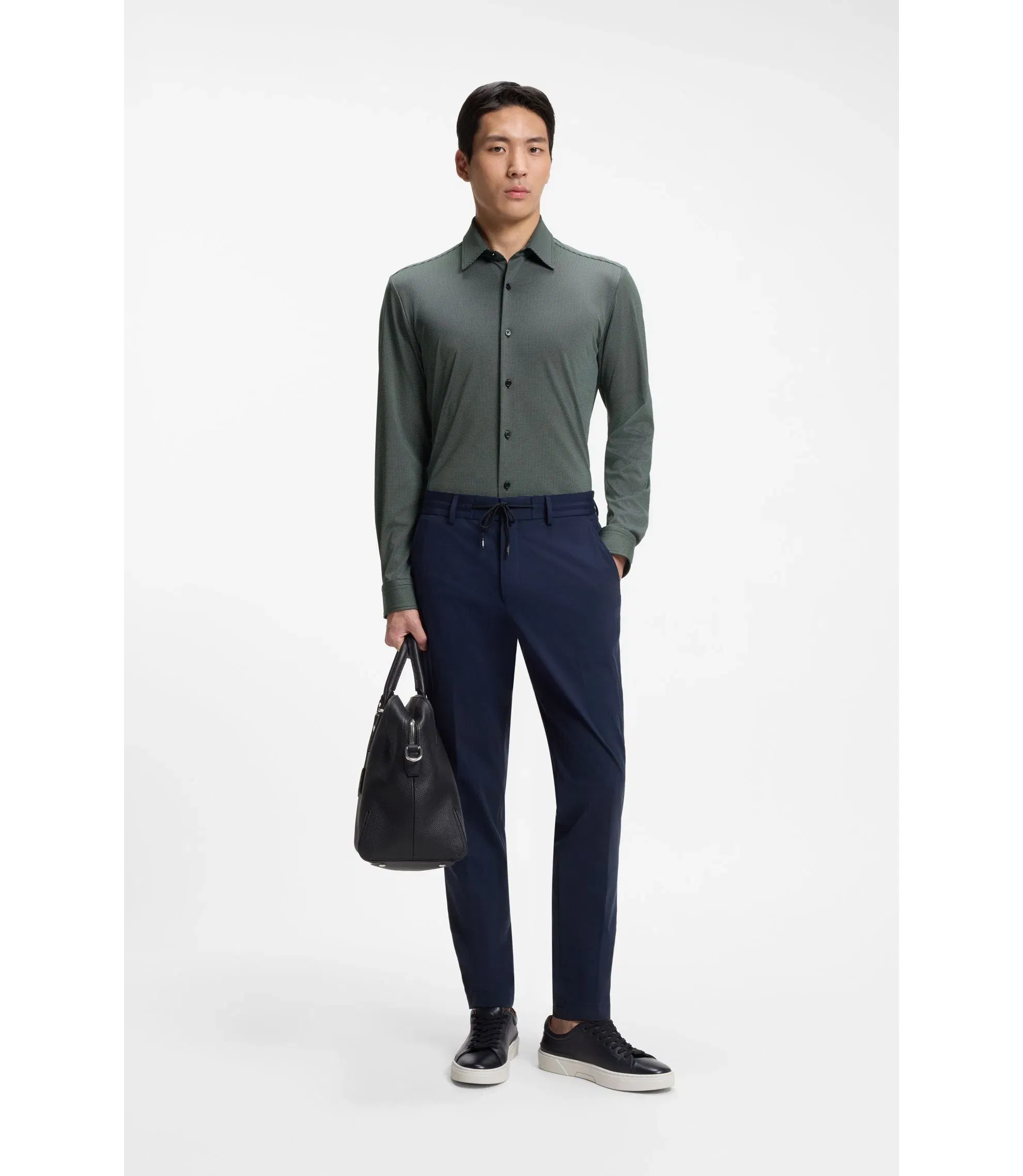 Boss Patterned Slim Fit Shirt In Performance Stretch Jersey Black