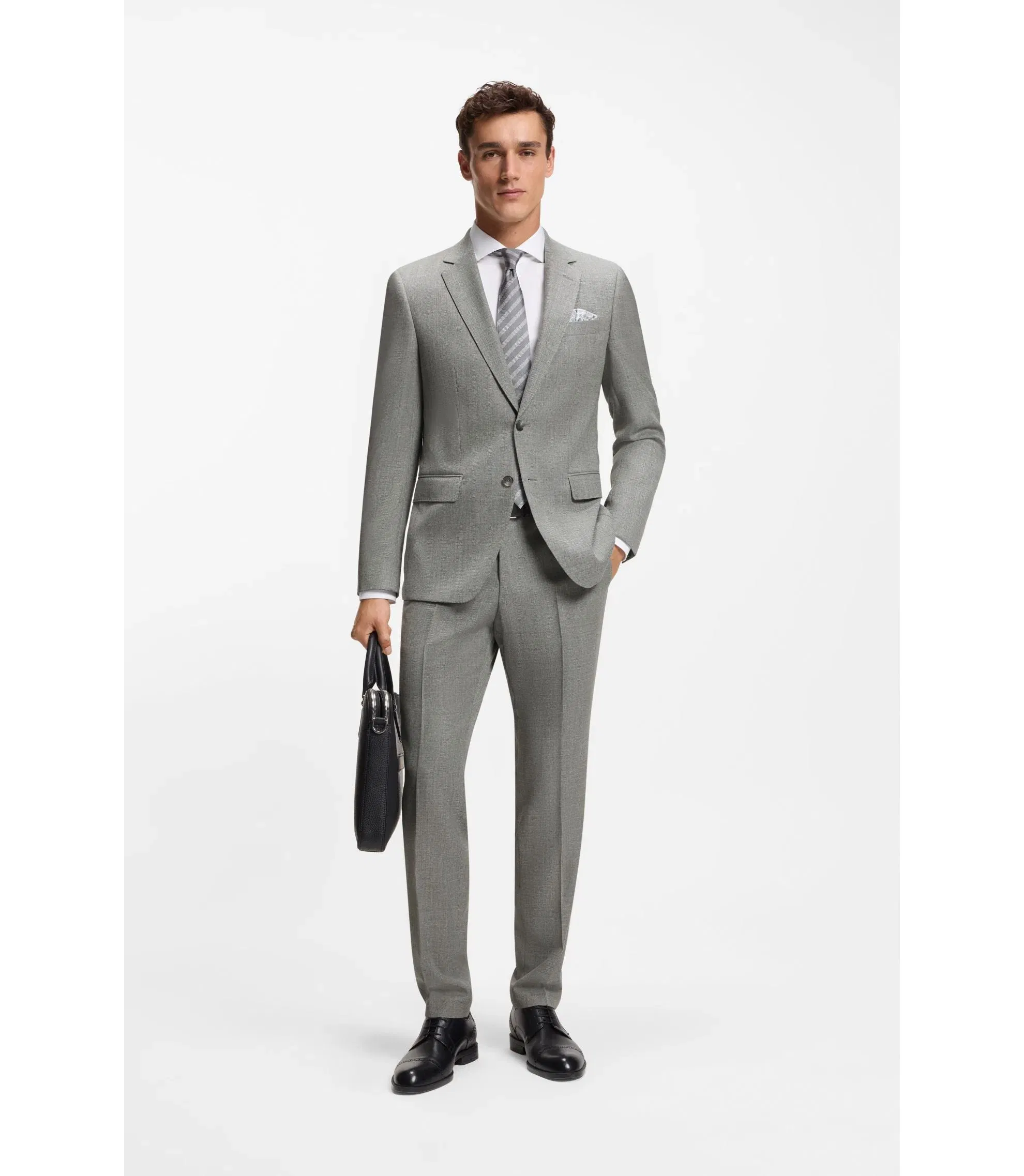 Boss Patterned Slim Fit Jacket In Stretch Wool Silver