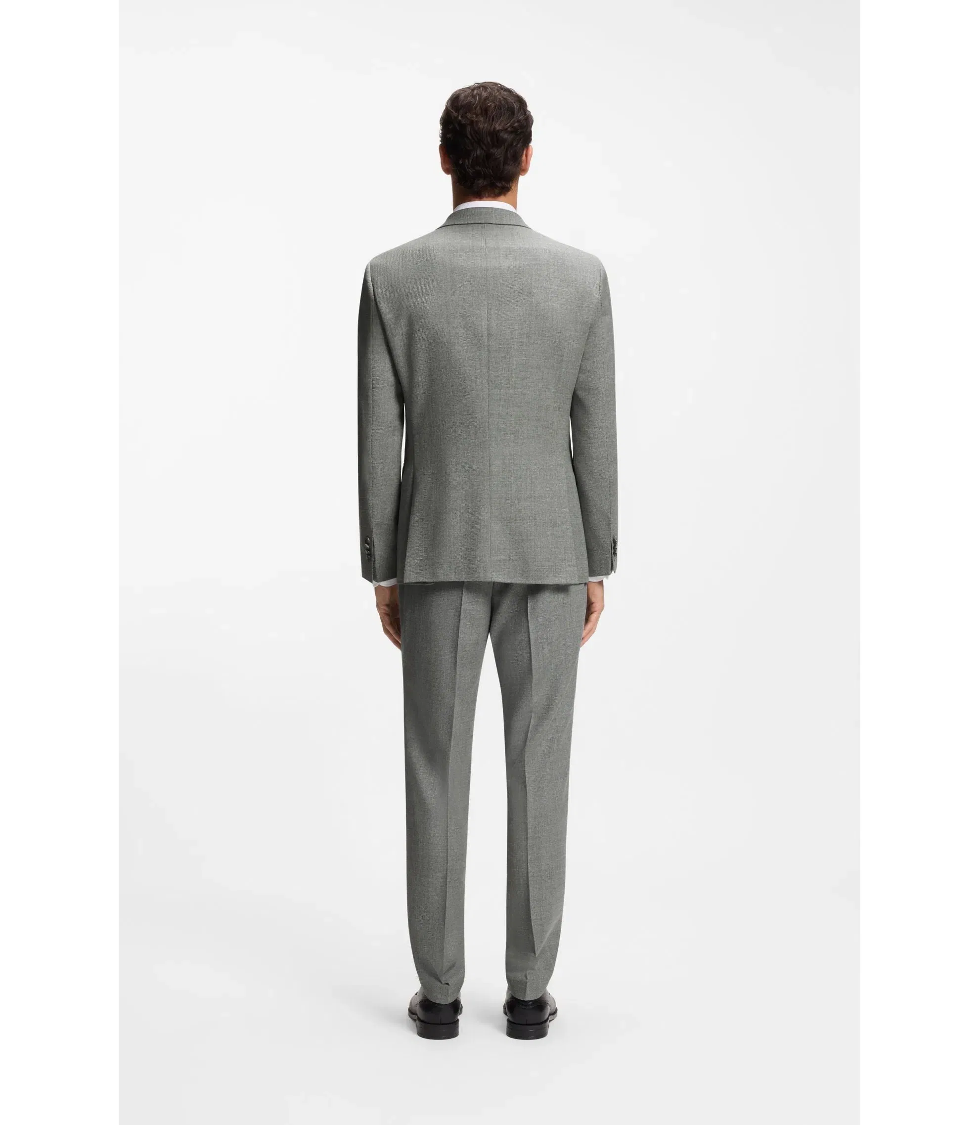 Boss Patterned Slim Fit Jacket In Stretch Wool Silver
