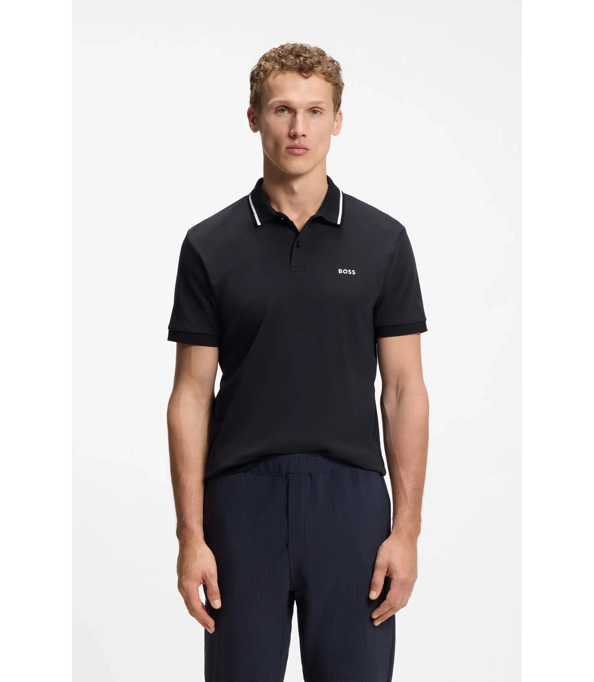Boss Paddy Slim Fit Polo Shirt In Interlock Cotton Dark Blue
