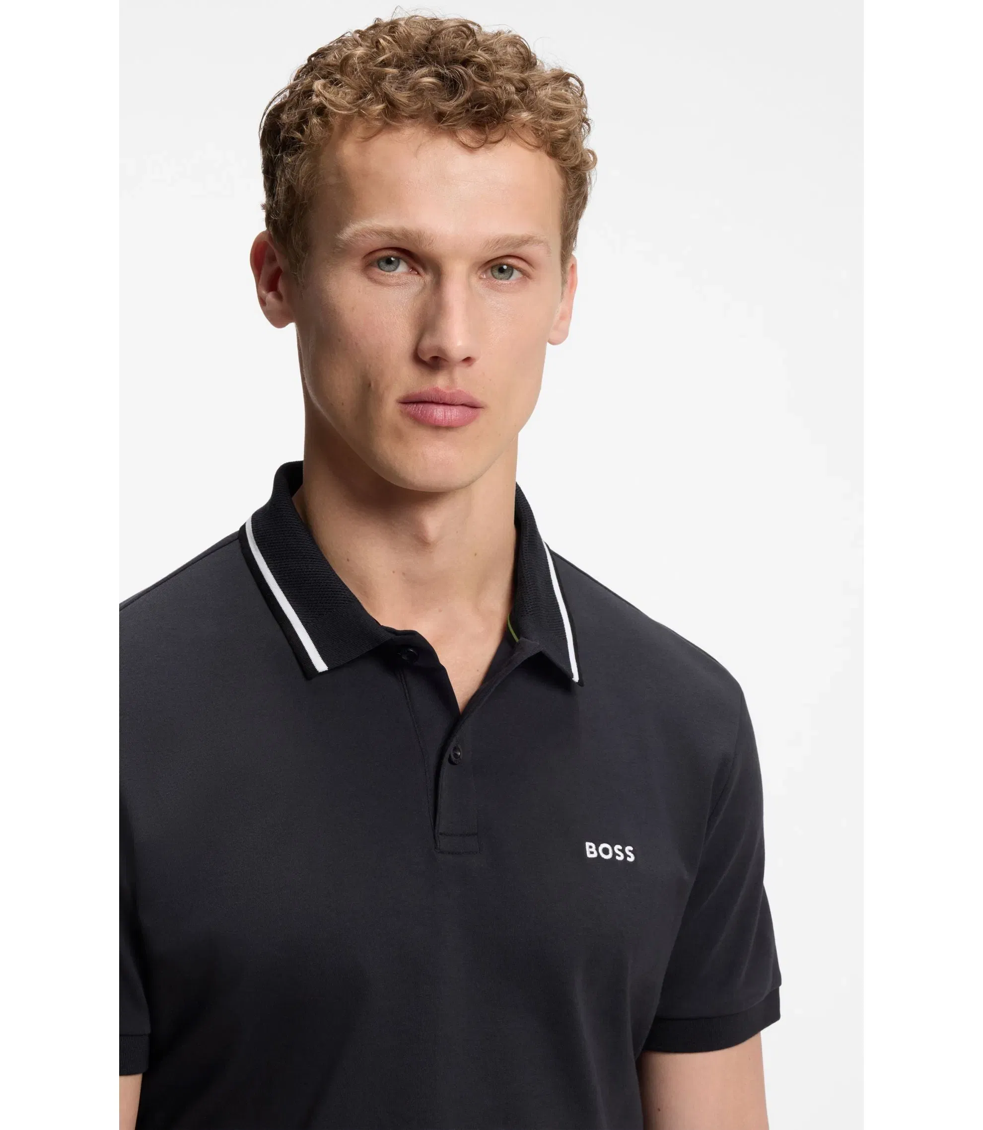 Boss Paddy Slim Fit Polo Shirt In Interlock Cotton Dark Blue