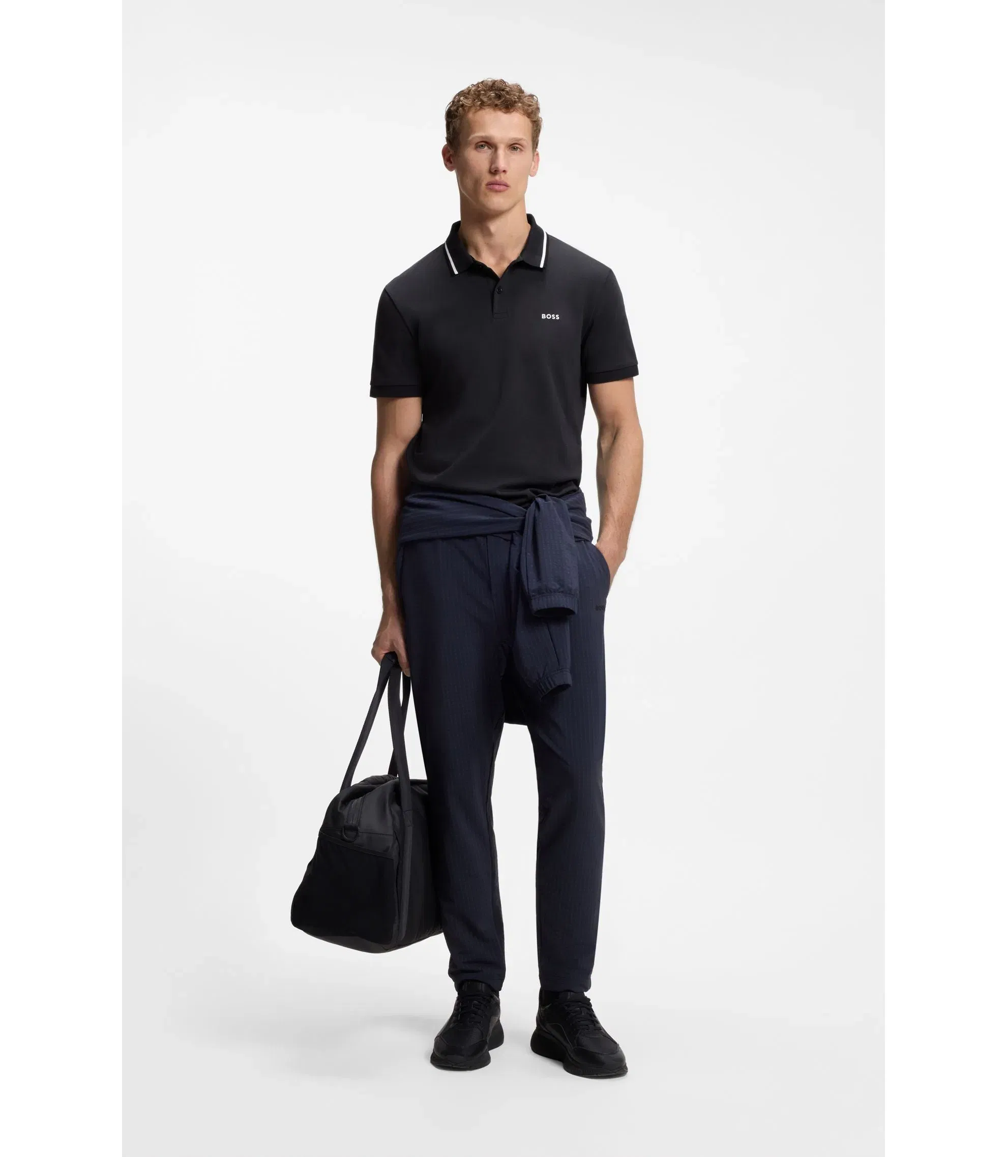 Boss Paddy Slim Fit Polo Shirt In Interlock Cotton Dark Blue