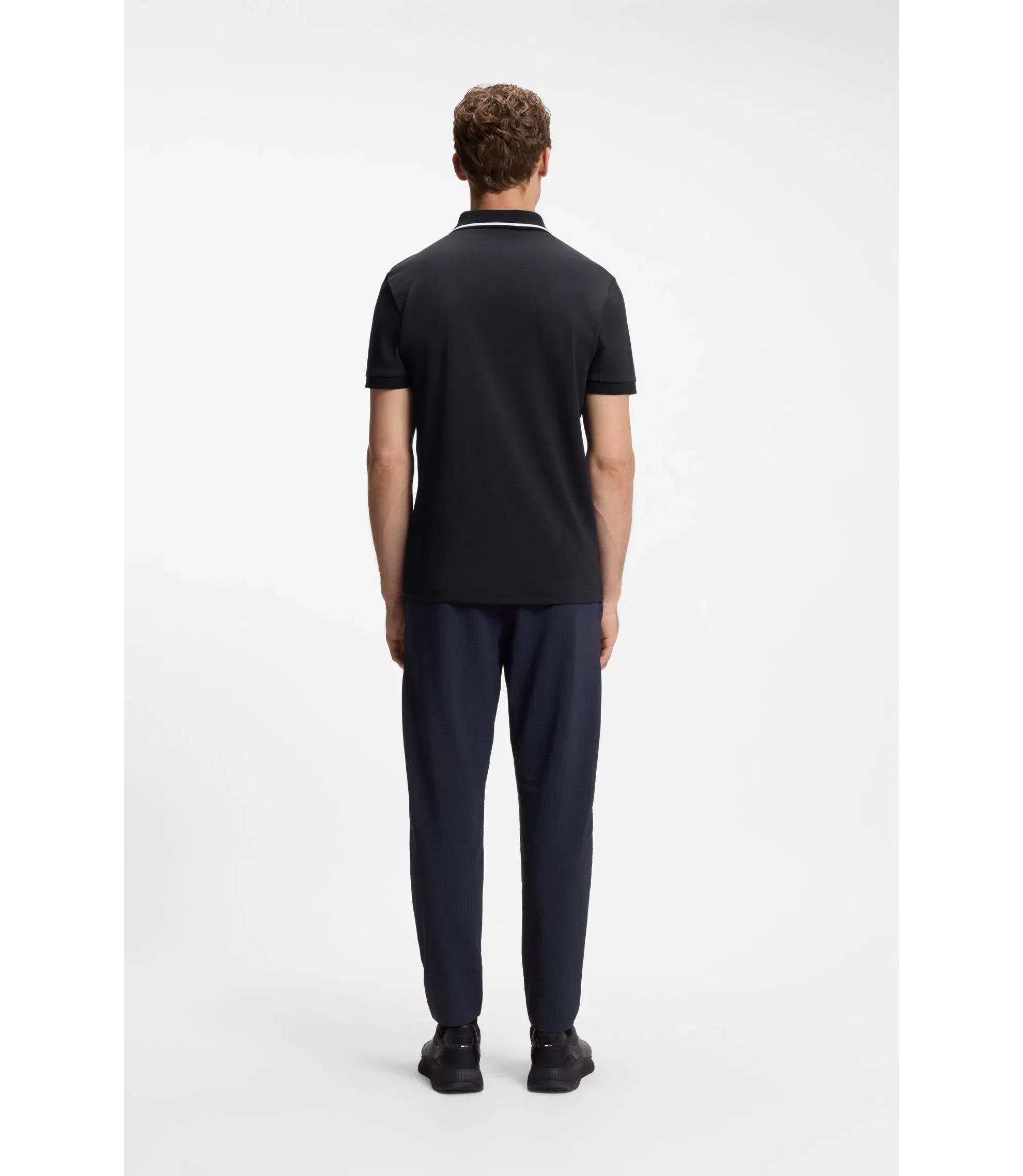 Boss Paddy Slim Fit Polo Shirt In Interlock Cotton Dark Blue