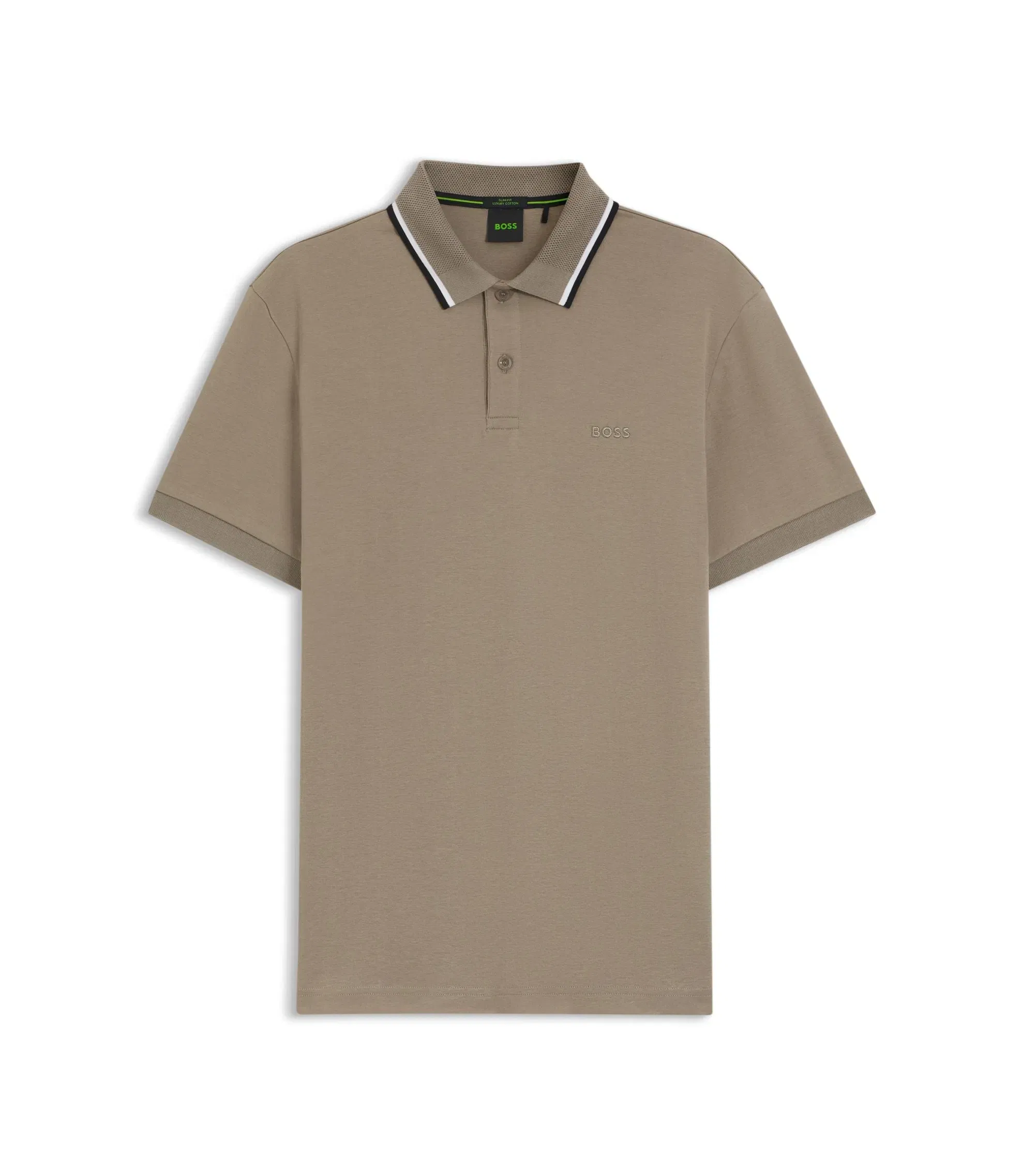 Boss Paddy Slim Fit Polo Shirt In Interlock Cotton Light Green