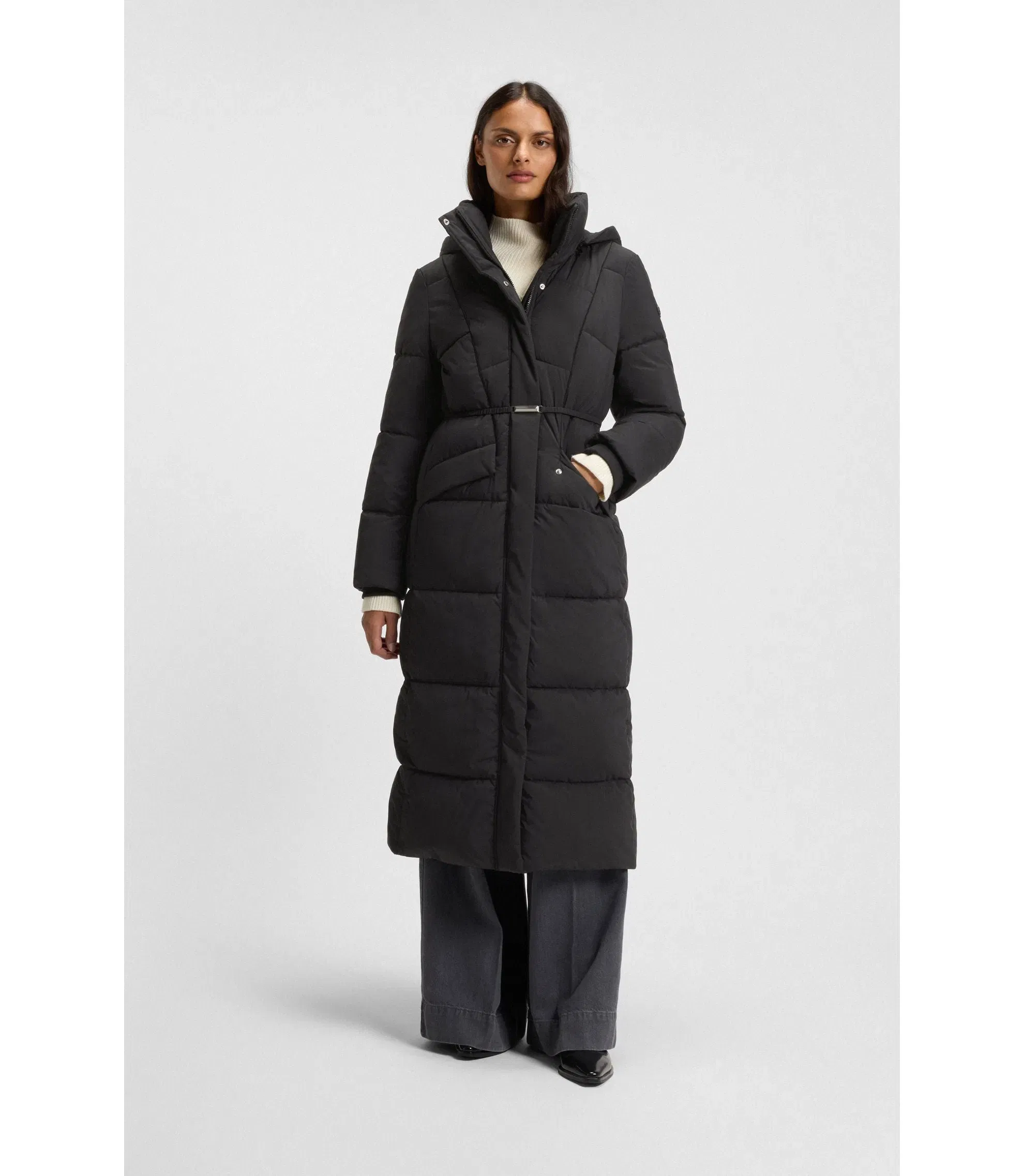Boss Padded Jacket With Metal Belt Detail Black Women's