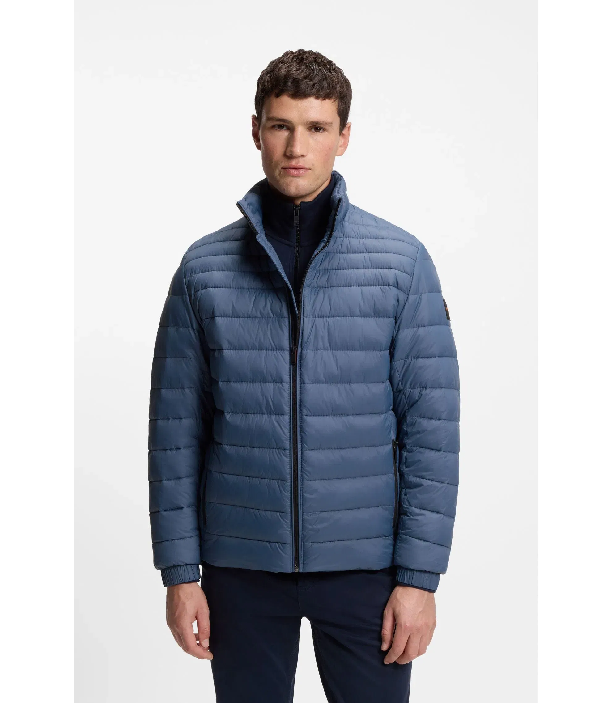 Boss Packable Water Repellent Padded Jacket With Logo Badge Light Blue