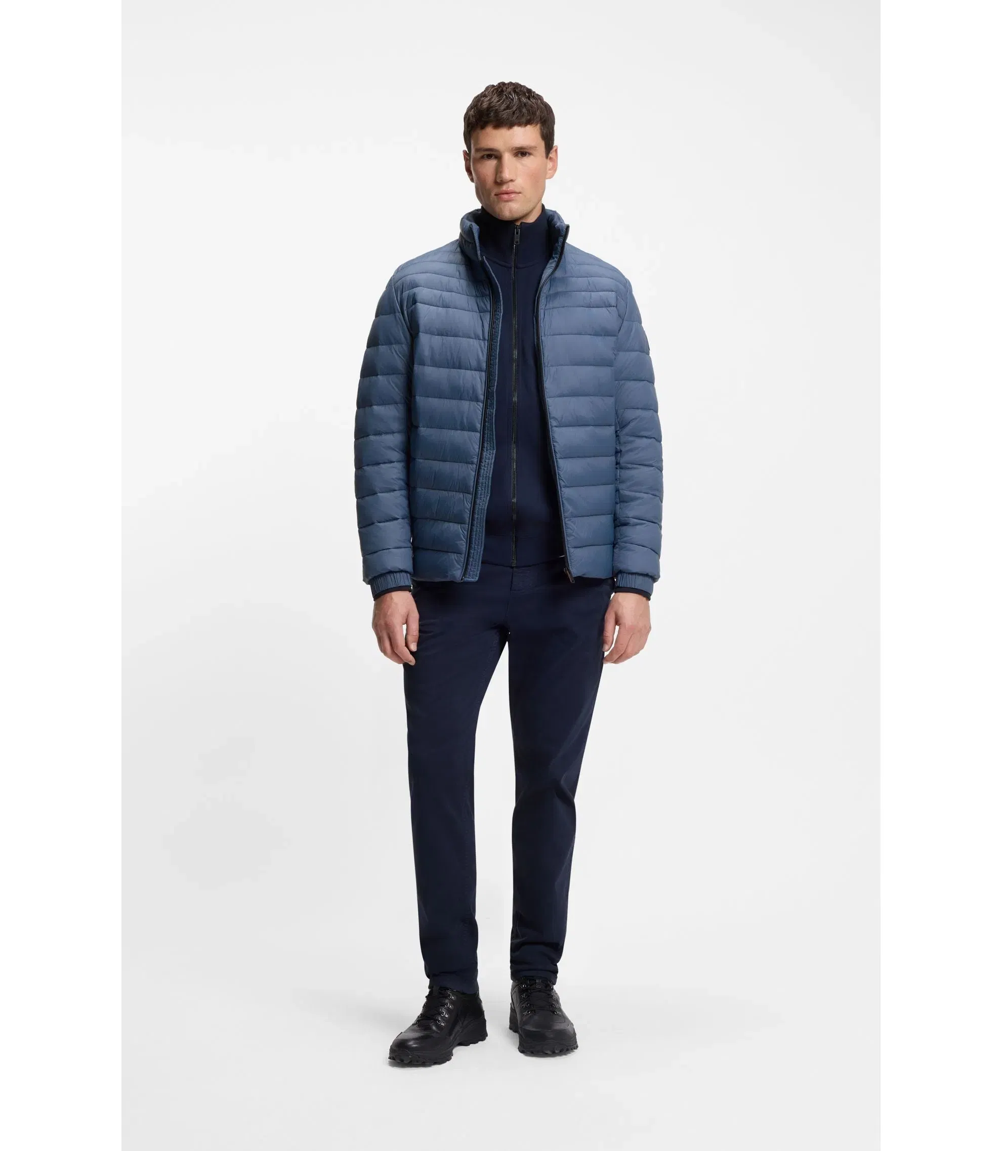 Boss Packable Water Repellent Padded Jacket With Logo Badge Light Blue