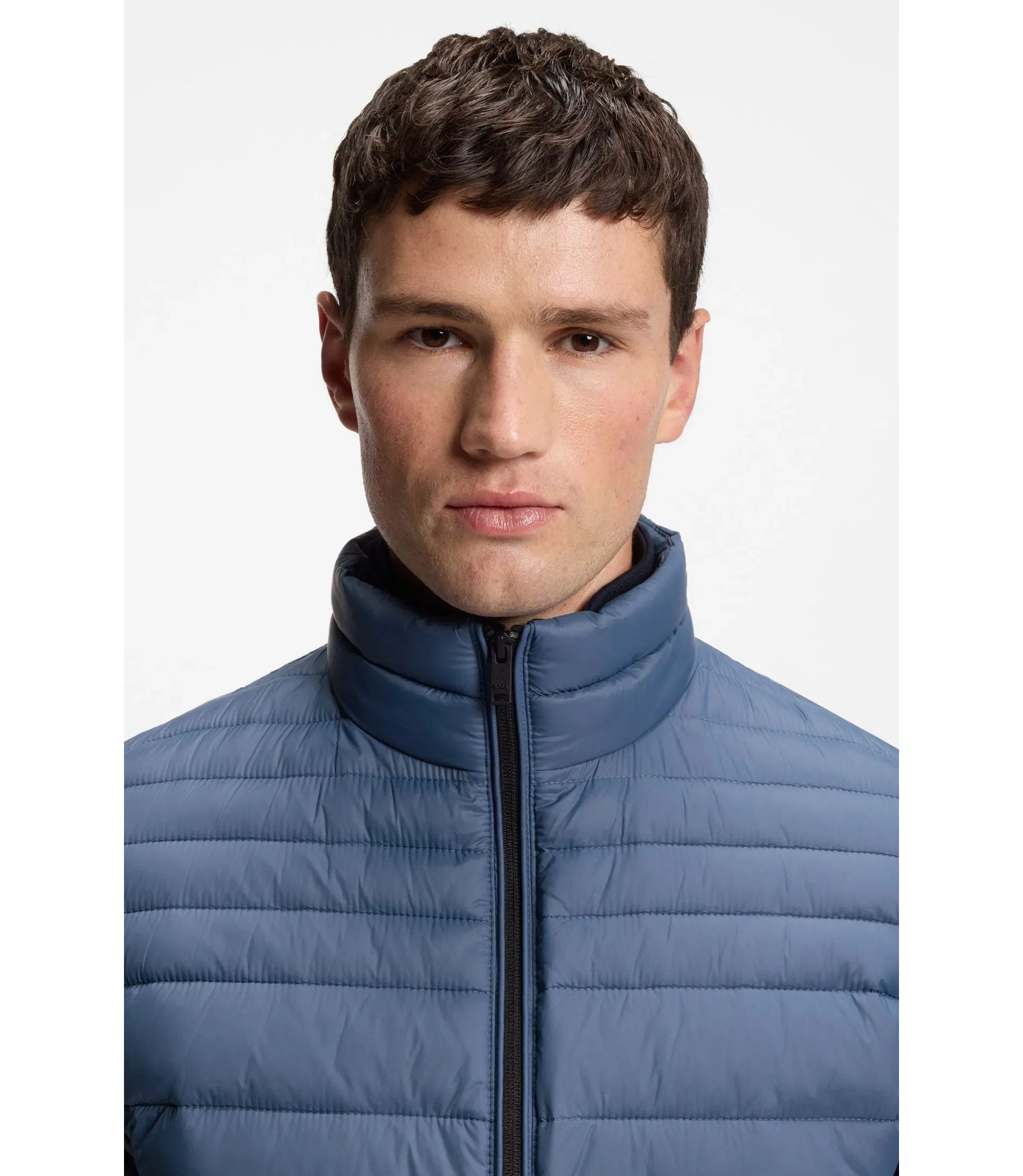 Boss Packable Water Repellent Padded Jacket With Logo Badge Light Blue