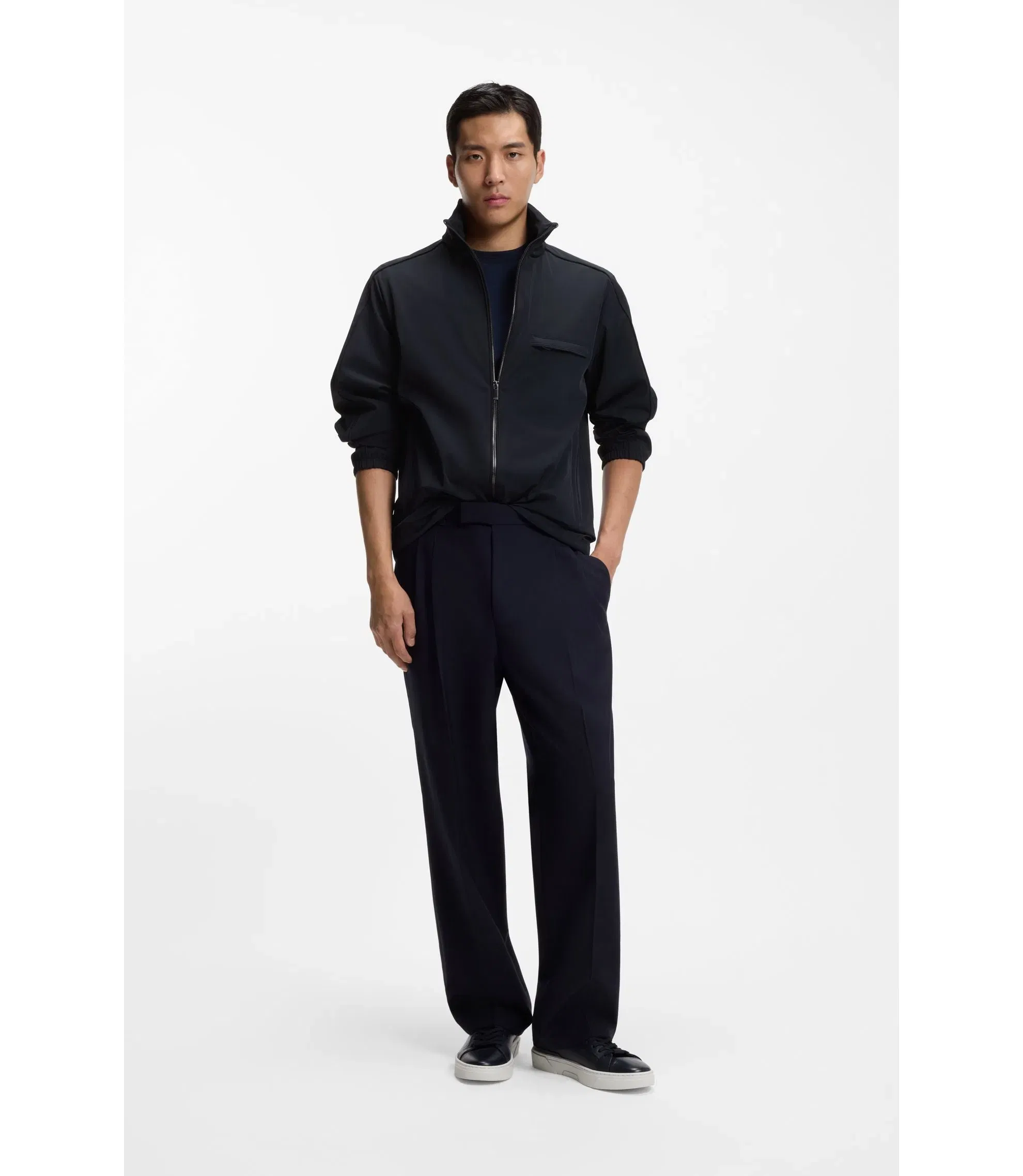 Boss Packable Hood Jacket With Water Repellent Finish Dark Blue
