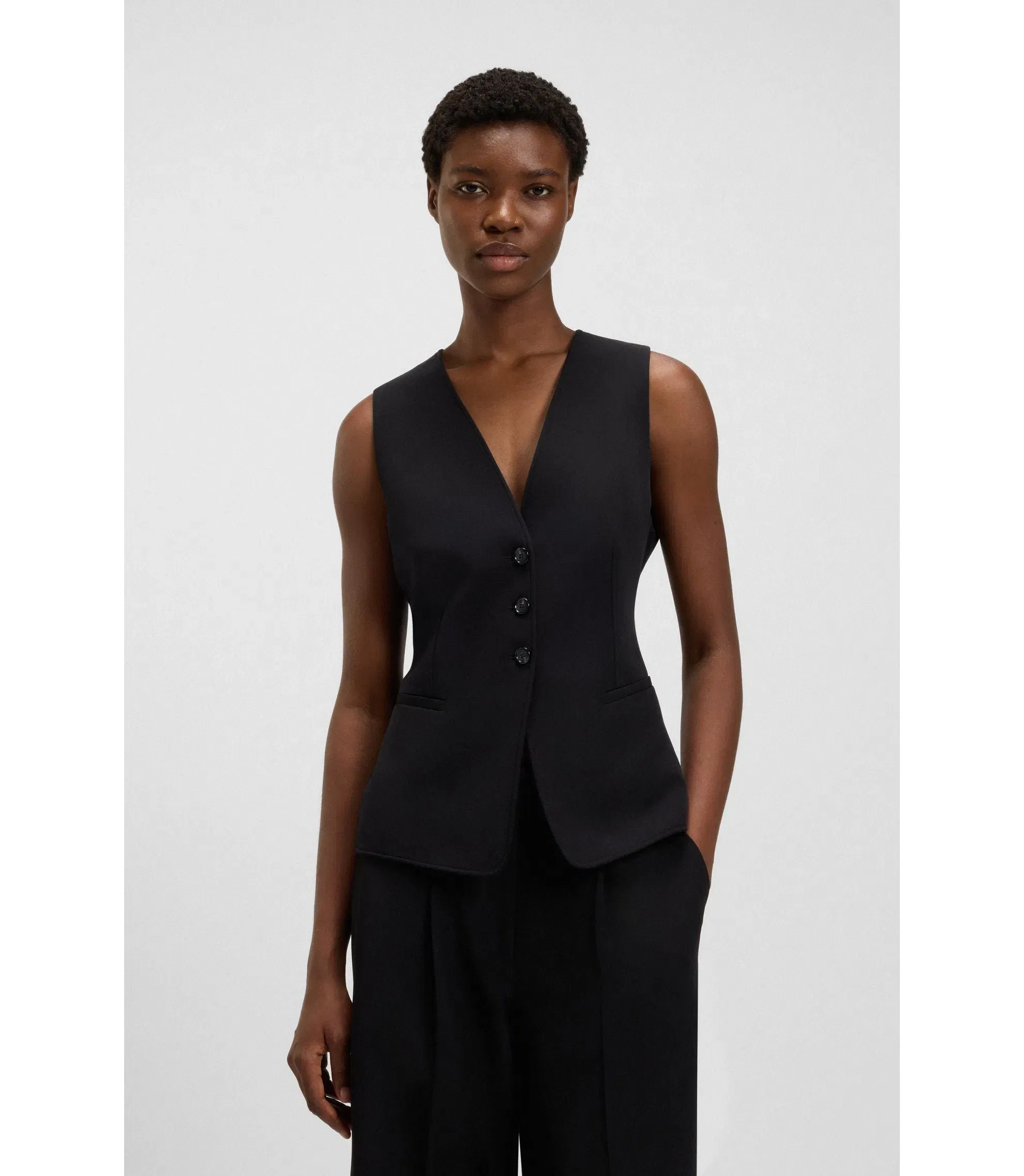 Boss Oversized Fit Waistcoat In Stretch Crepe Black Women's