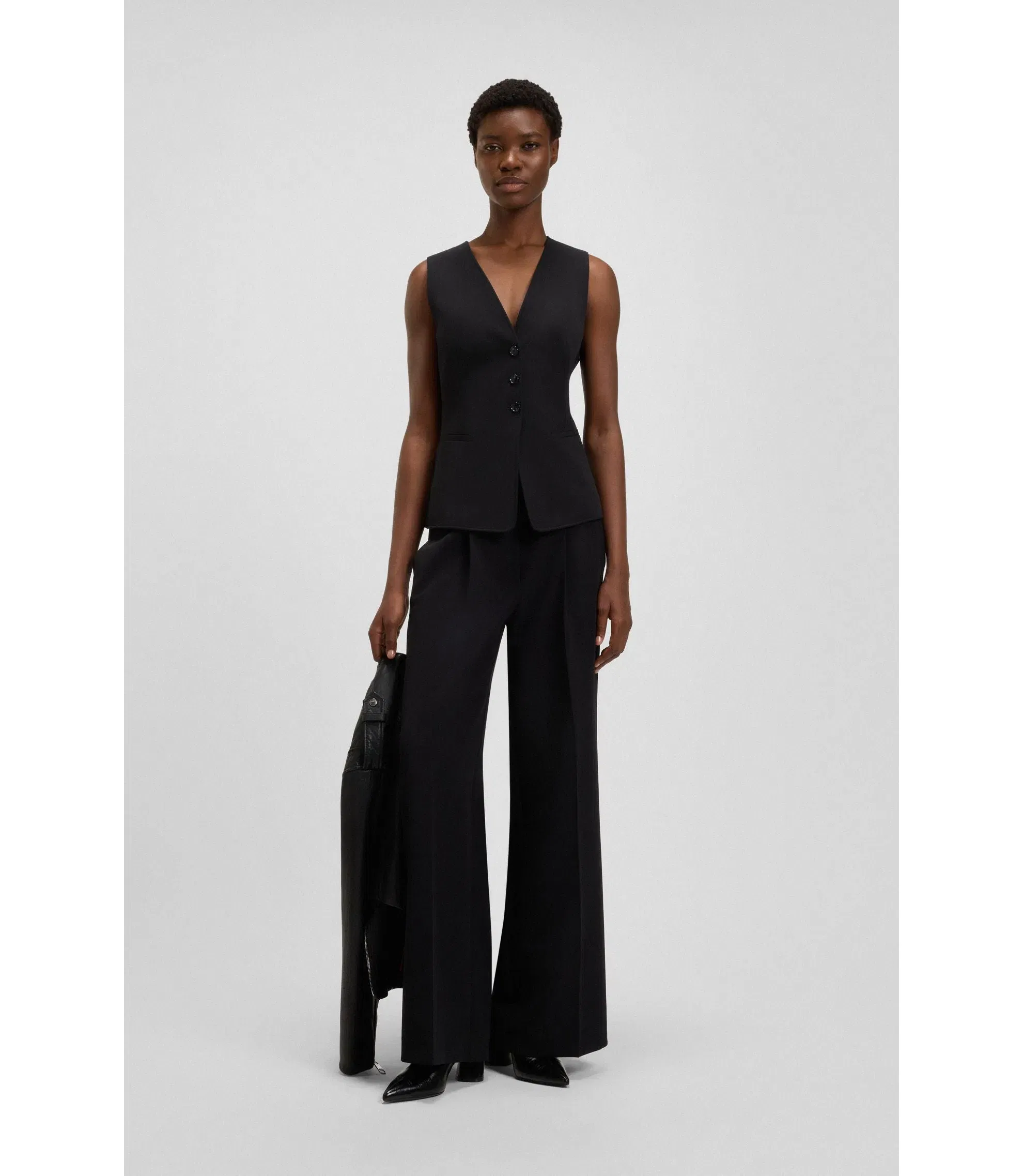 Boss Oversized Fit Waistcoat In Stretch Crepe Black Women's