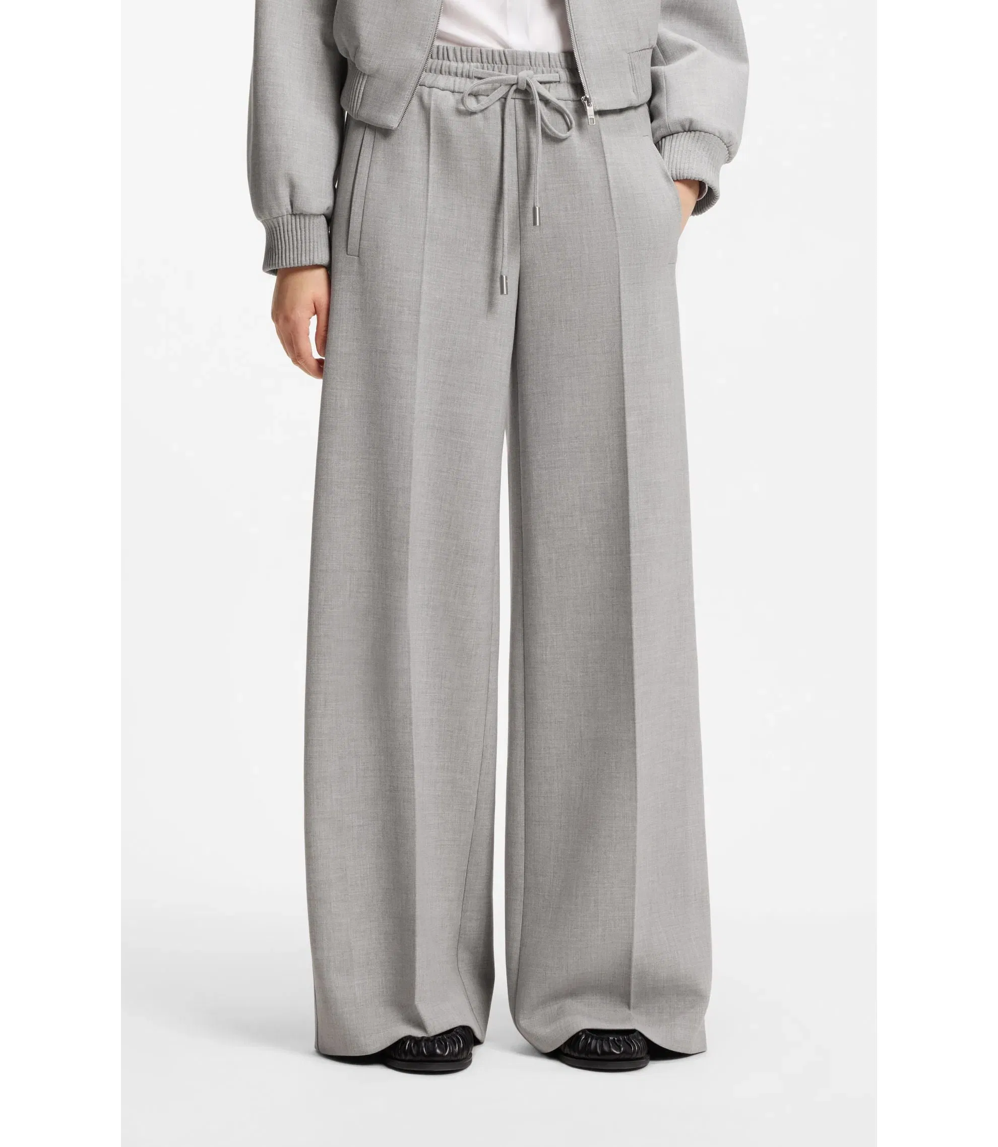Boss Oversized Fit Trousers In Stretch Twill Patterned Women's