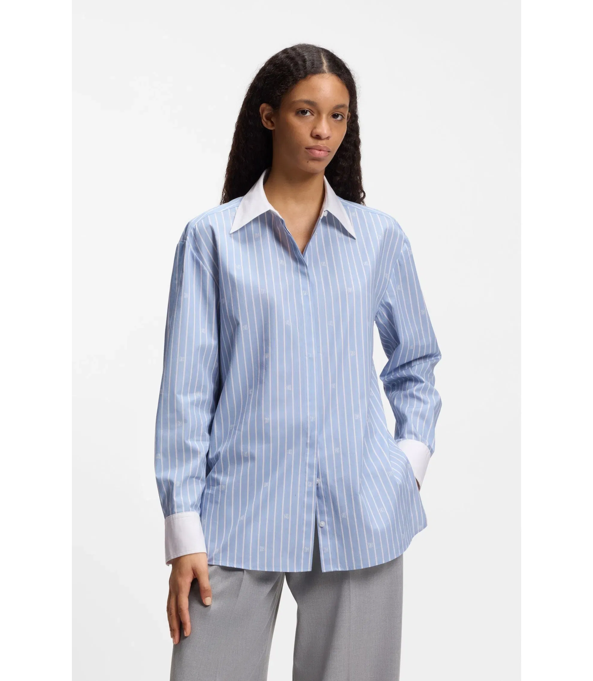 Hugo Oversized Fit Blouse With Stacked Logos Patterned Women's