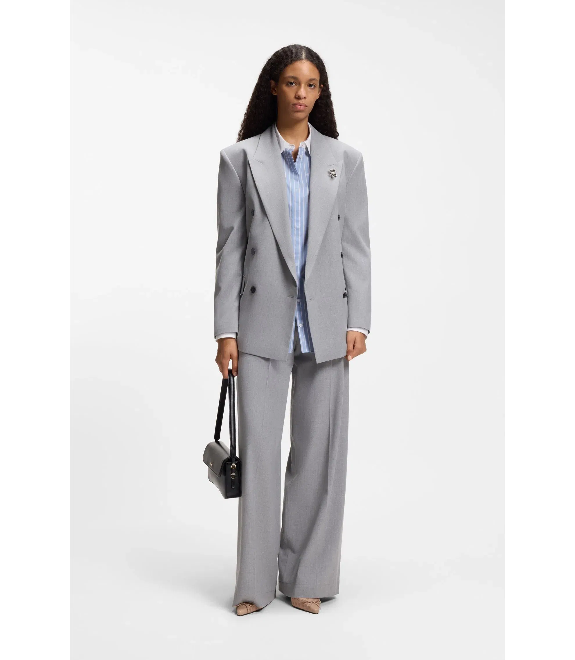 Hugo Oversized Fit Blouse With Stacked Logos Patterned Women's