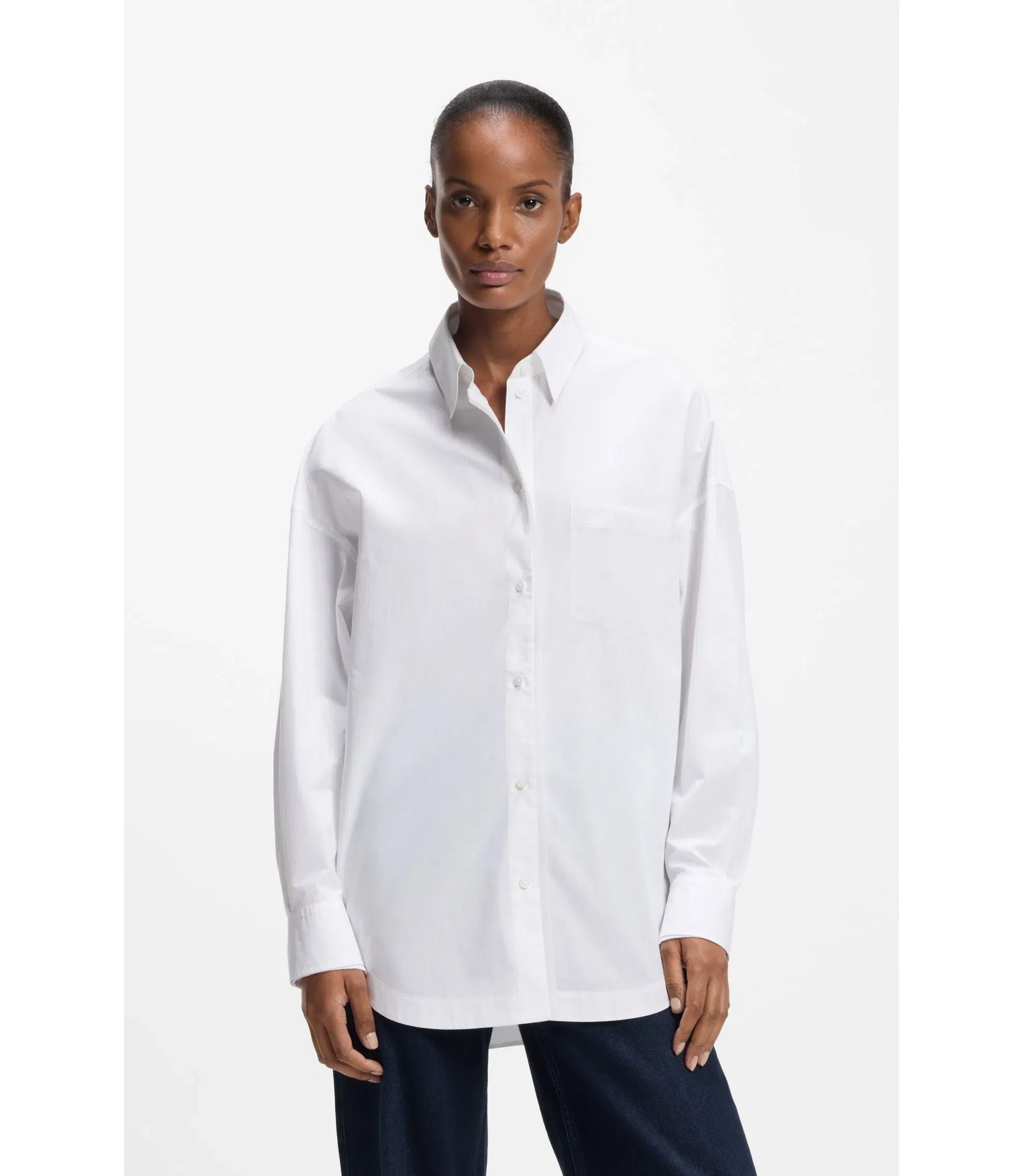 Boss Oversized Fit Blouse In Organza And Poplin White Women's